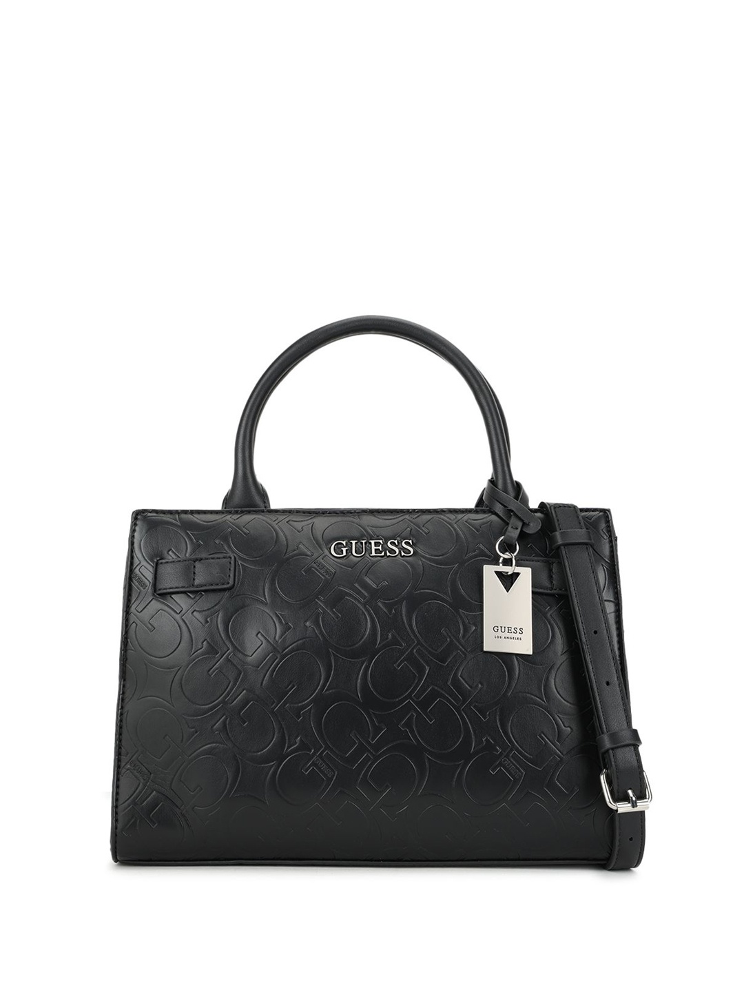 

GUESS Textured PU Structured Satchel with Applique, Black
