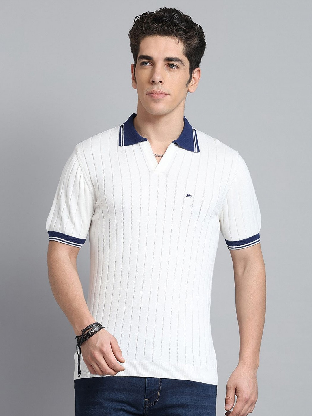 

Monte Carlo Men Polo Collar Pure Cotton Pockets T-shirt, Off white