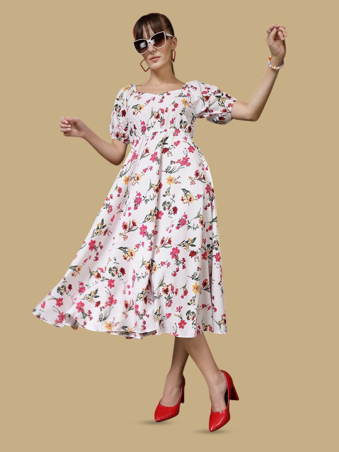 

Chemistry Floral Print Puff Sleeve Crepe Fit & Flare Maxi Dress, Yellow