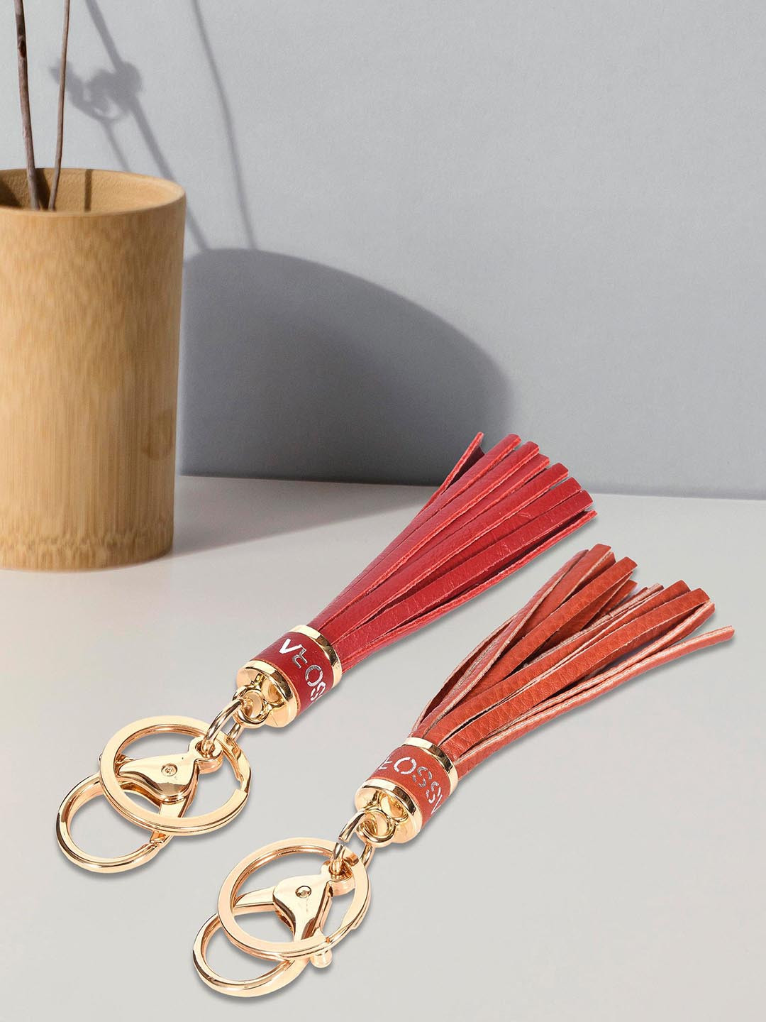 

Sassora Set Of 2 Leather Key Chain, Orange