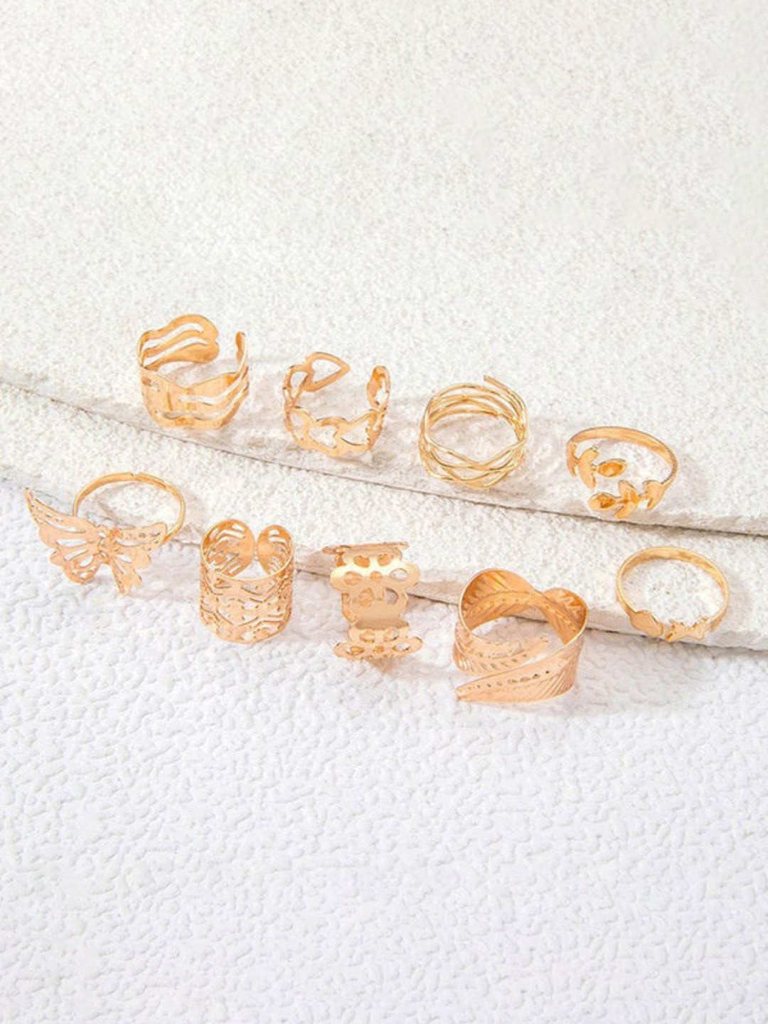

DressBerry Set Of 9 Gold-Plated Adjustable Stackable Finger Rings