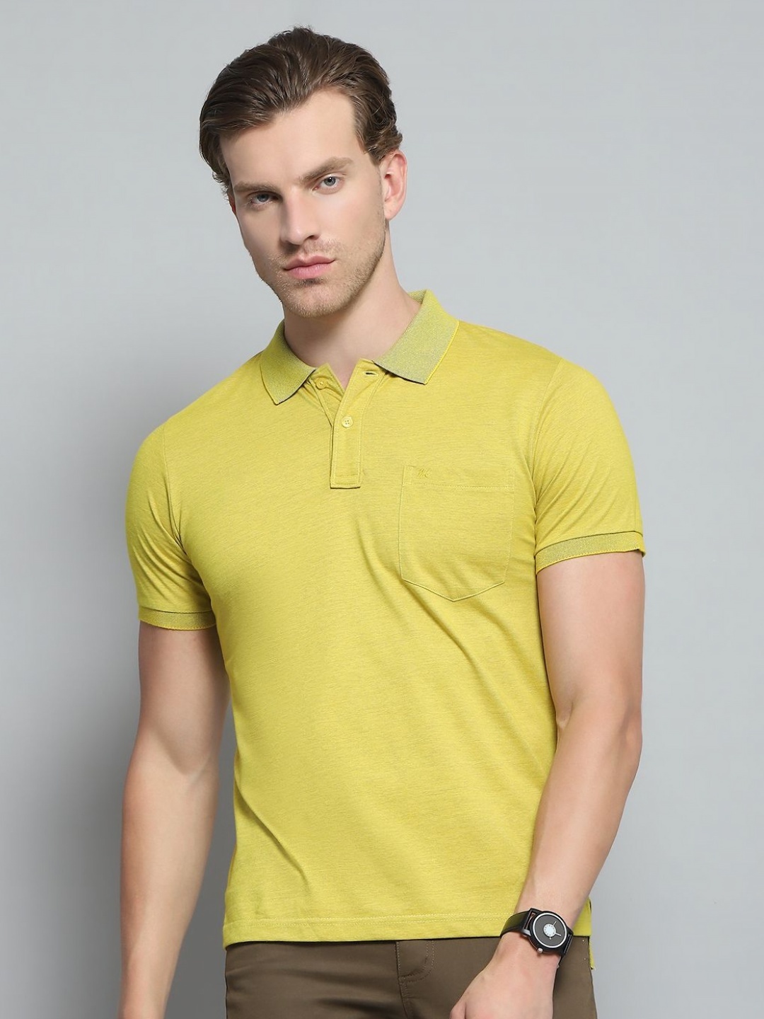 

Monte Carlo Men Polo Collar Pockets T-shirt, Yellow