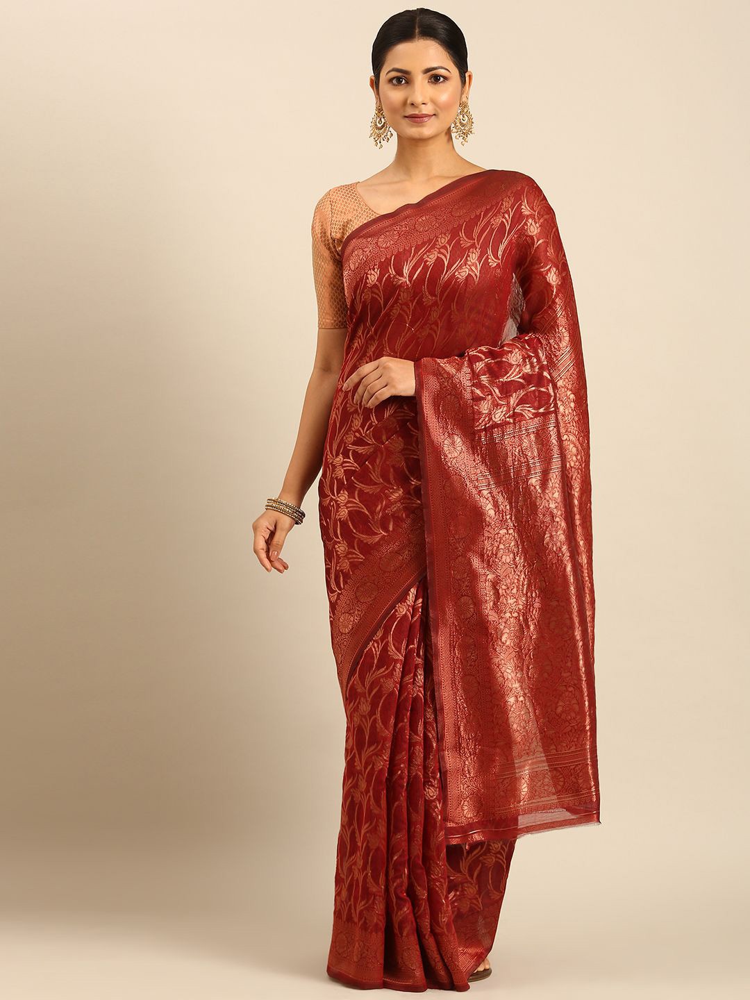 

LeeliPeeri Designer Woven Design Zari Saree, Red