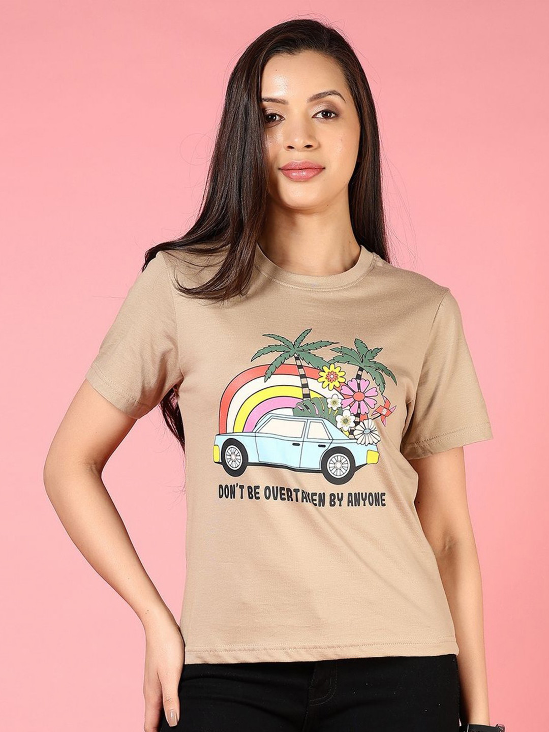 

V-Mart Women Printed Tropical Applique T-shirt, Brown