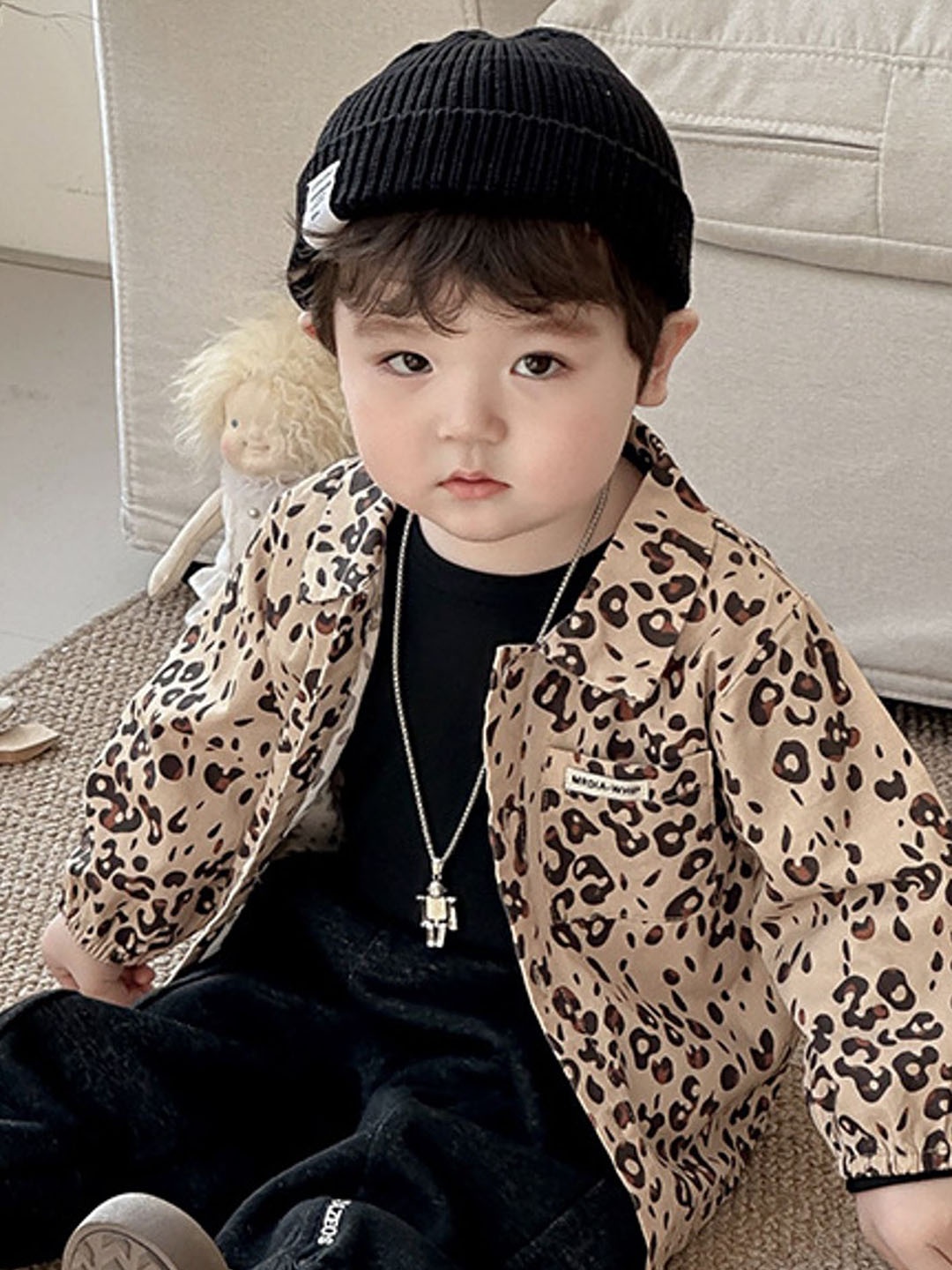 

LULU & SKY Boys Floral without Crop Sporty Jacket with Embroidered, Brown