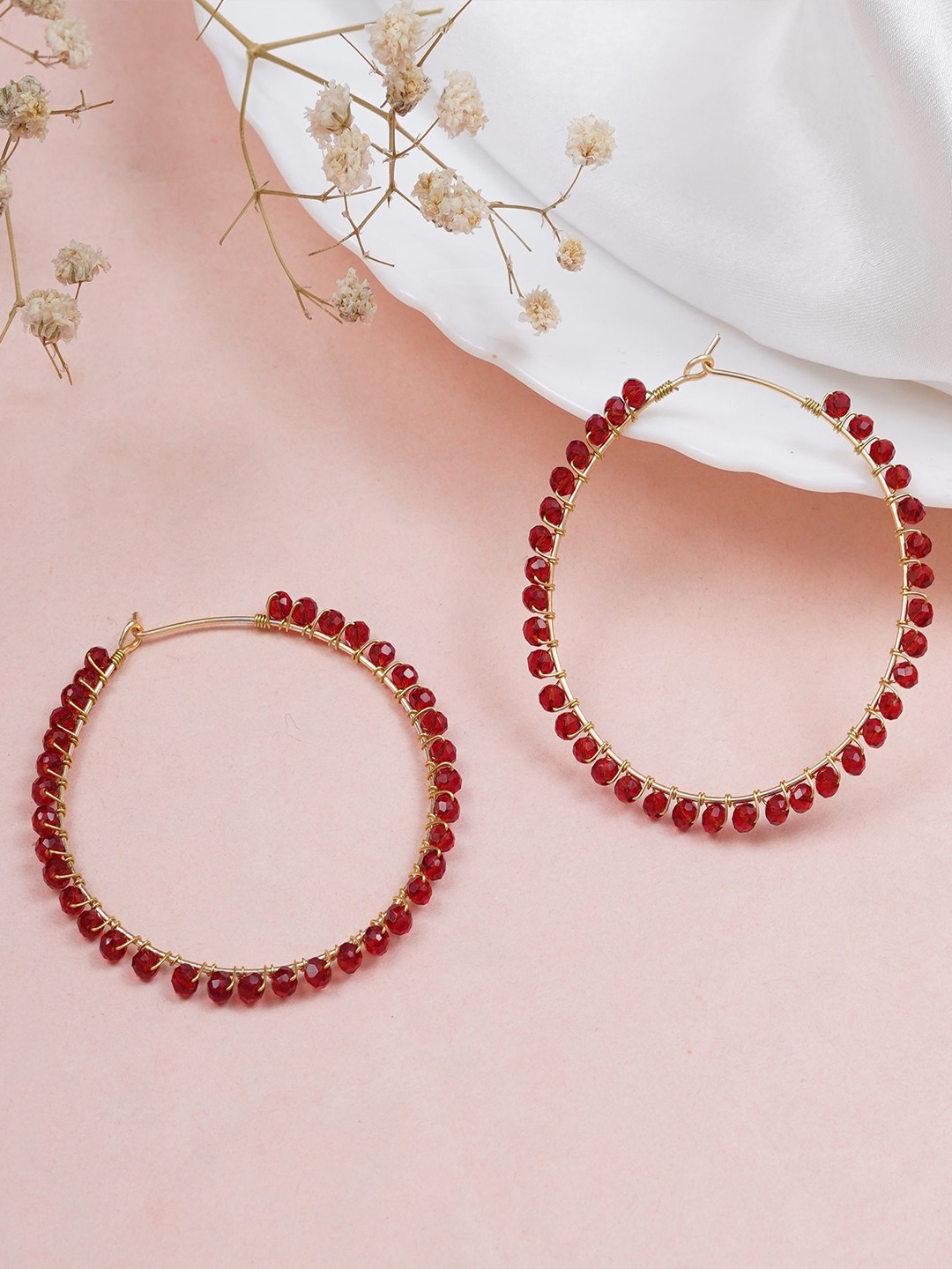 

BeAbhika Contemporary Hoop Earrings, Red