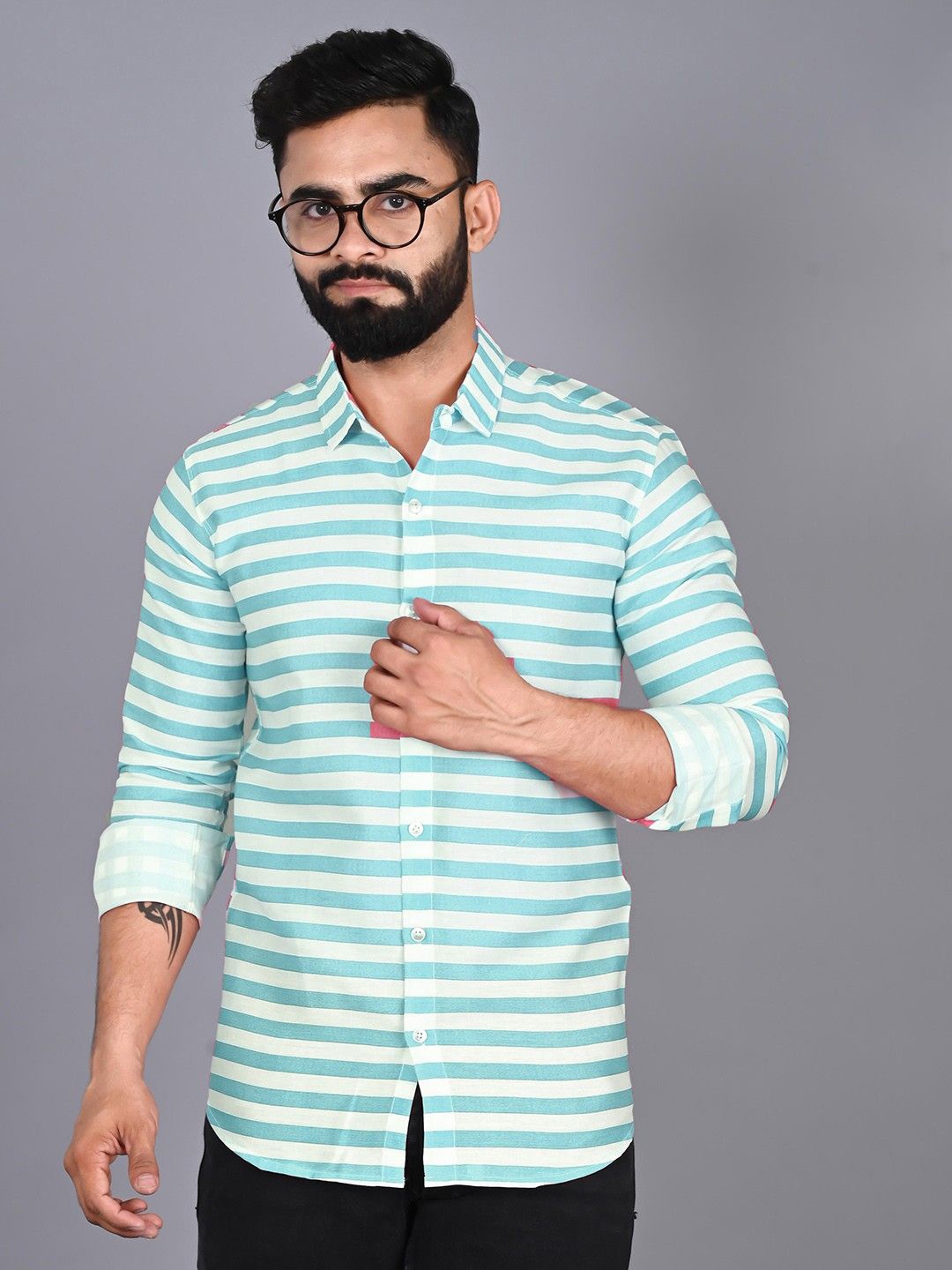

PulseIQ Men Modern Multi Stripes Opaque Casual Shirt, Green