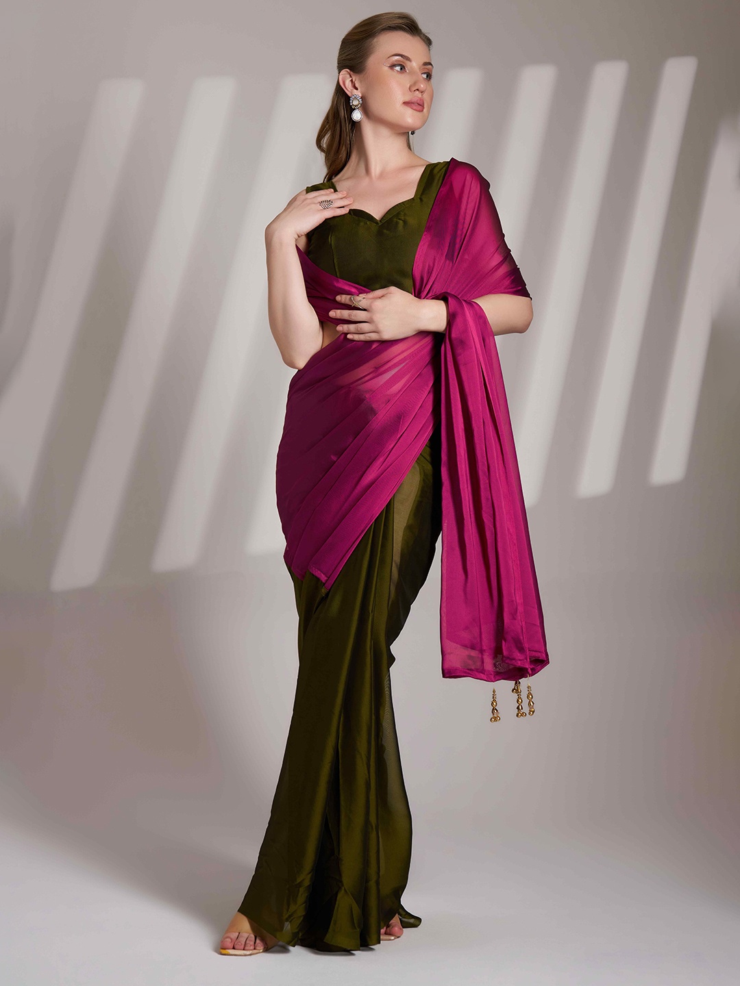 

HERE&NOW Satin Tussar Saree, Purple