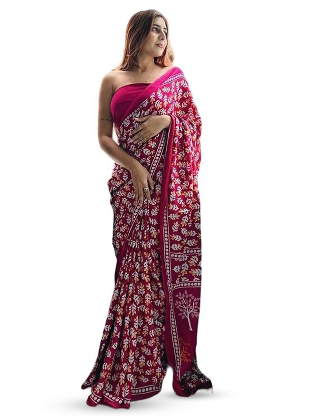 

HMP Fashion Batik Ikat Saree, Pink