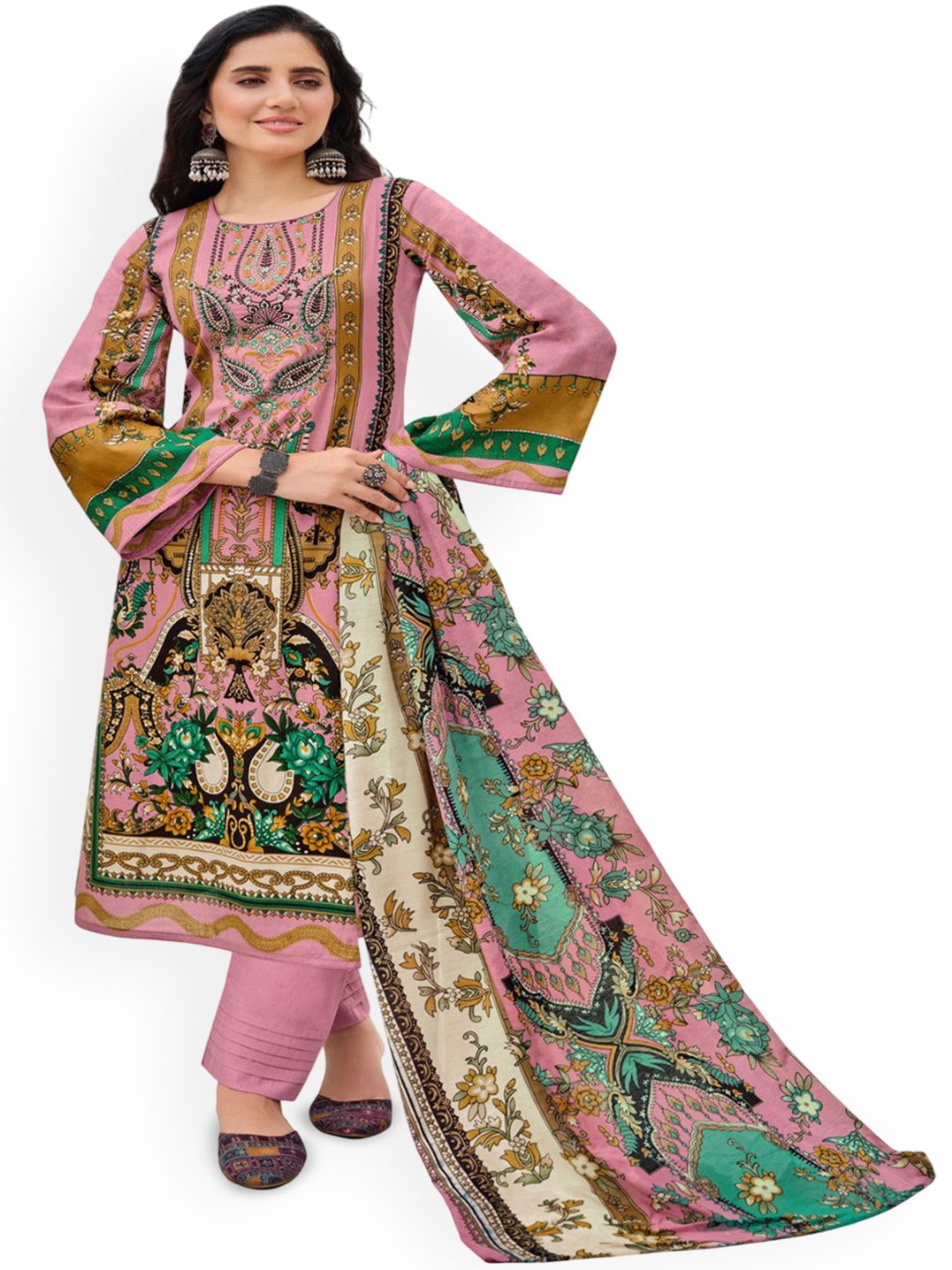 

DRAVINAM Trends Embroidered Pure Cotton Unstitched Dress Material, Pink