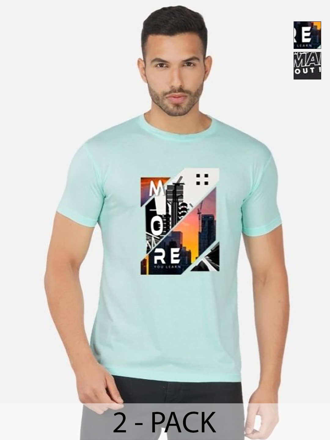 

GLOBAL NOMAD Men 2 Printed Bio Finish Pockets T-shirt, Turquoise blue