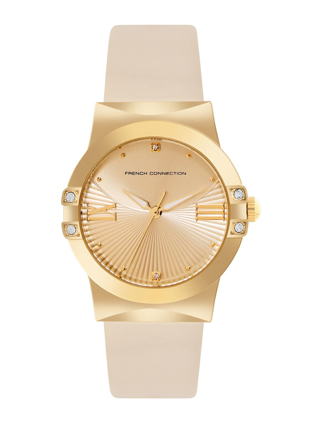 

French Connection Women Embellished Dial & Leather Straps Analogue Watch FCU1BL, Gold