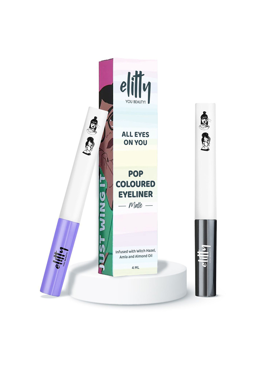 

Elitty Set Of 2 Long Lasting & Smudge Proof Eyeliner- 4 ml Each- Black & Lilac, Purple