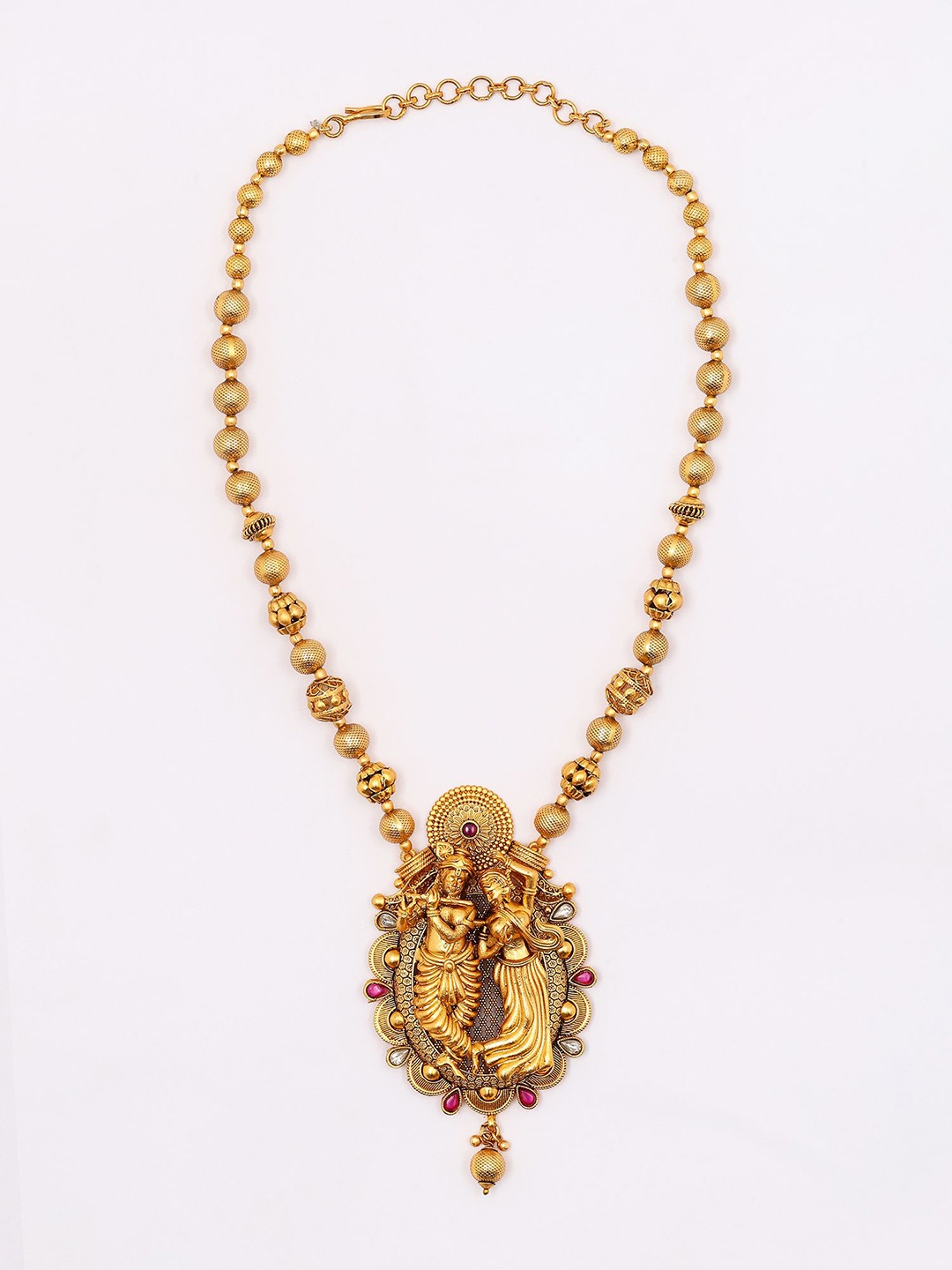 

Exotic India Brass Dancing Radha Krishna Necklace Set With Earrings, Gold
