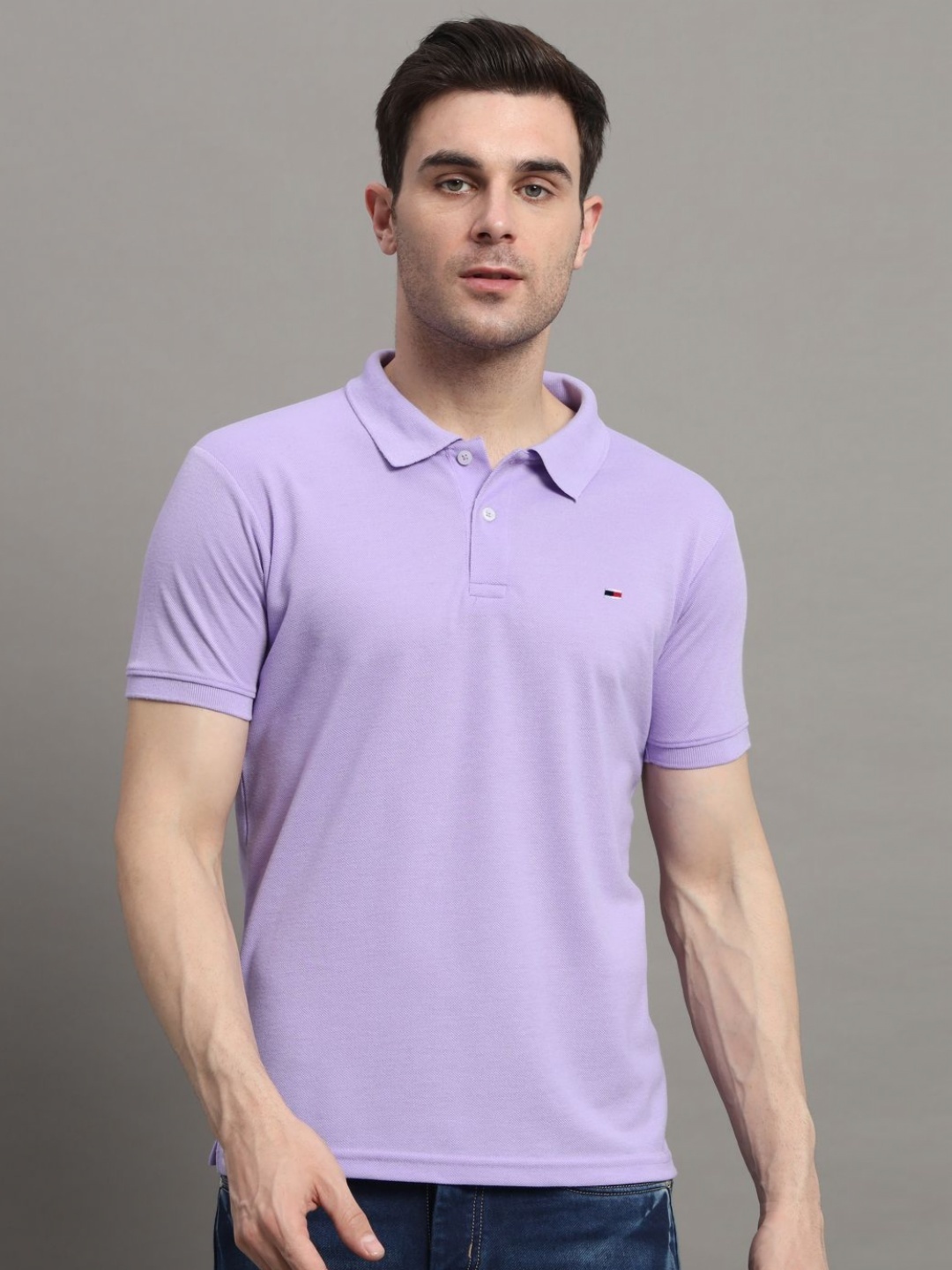 

R.ARHAN PREMIUM Men Polo Collar Applique T-shirt, Purple