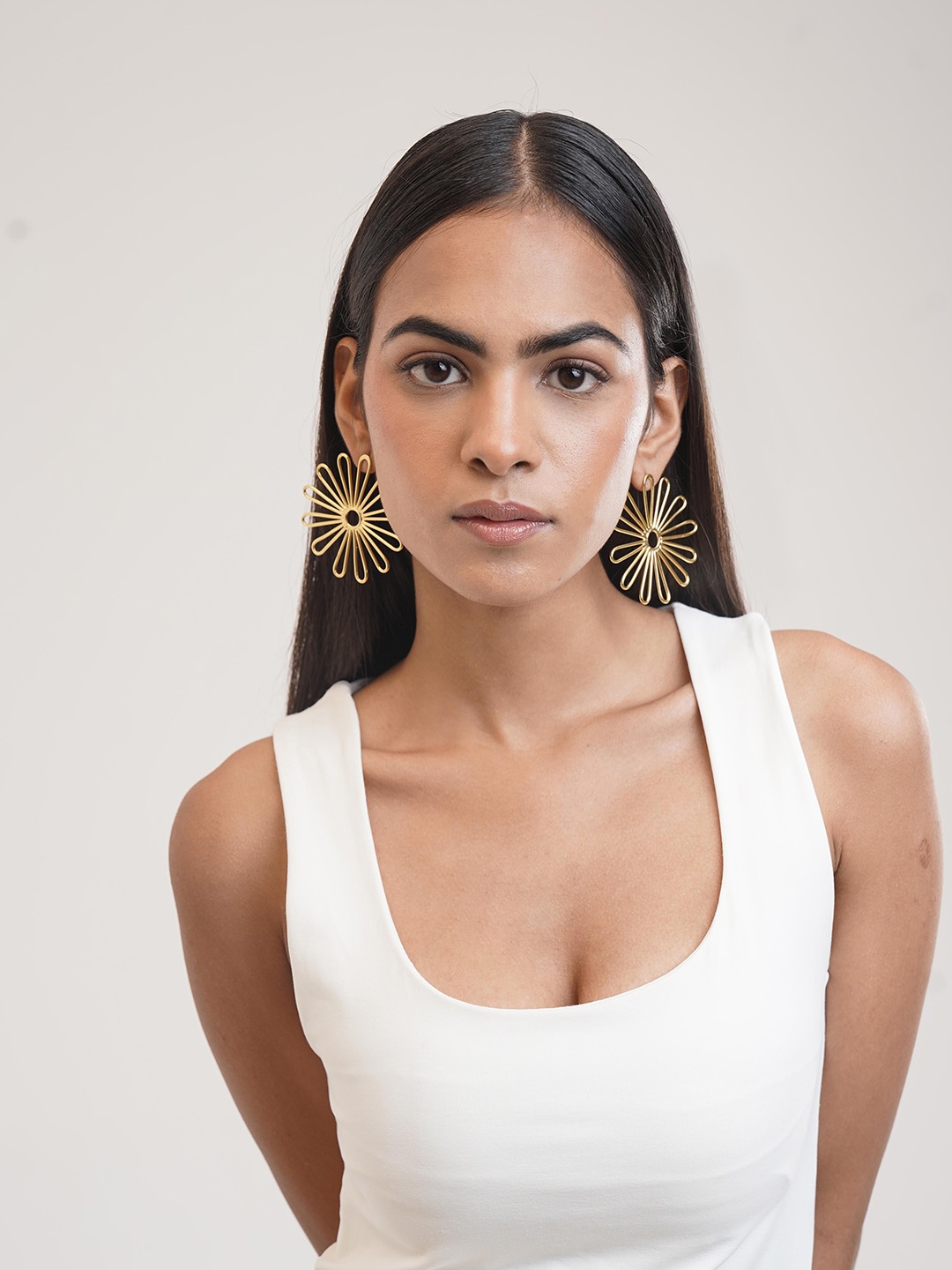 

ROYAL PITARAH Contemporary Drop Earrings, Gold