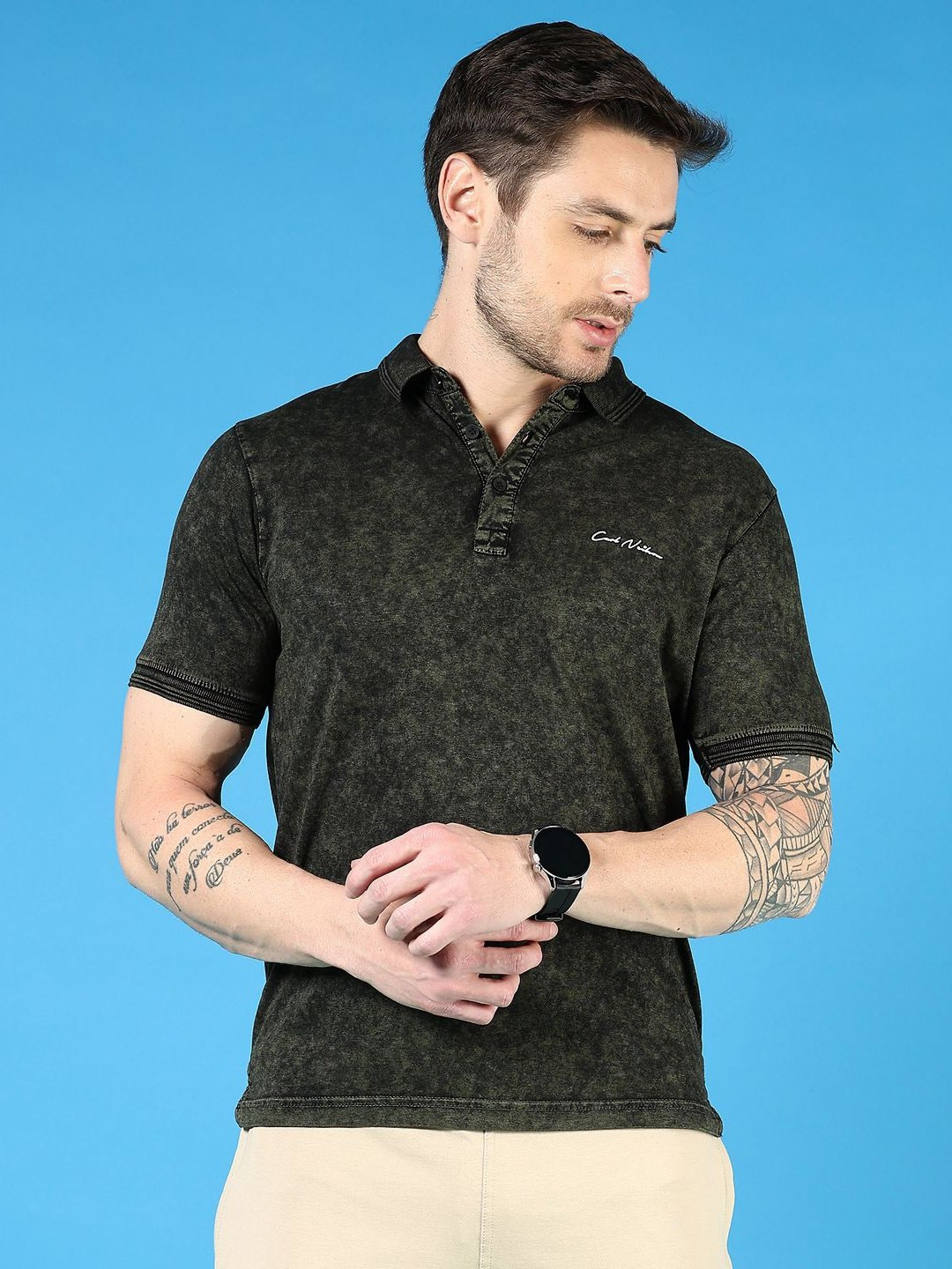 

V-Mart Men Polo Collar Pockets T-shirt, Olive