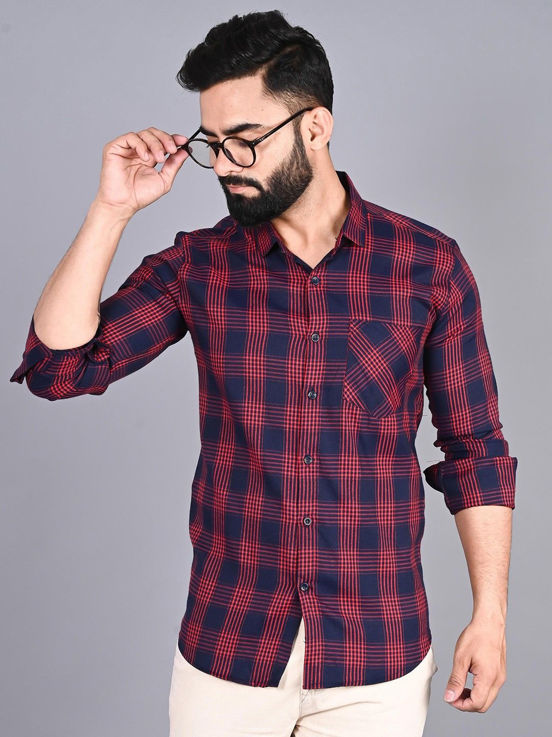 

PulseIQ Men Slim Fit Opaque Checked Formal Shirt, Multi