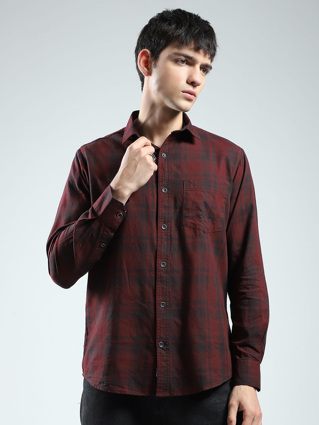 

Monte Carlo Men Tartan Checks Opaque Checked Casual Shirt, Maroon