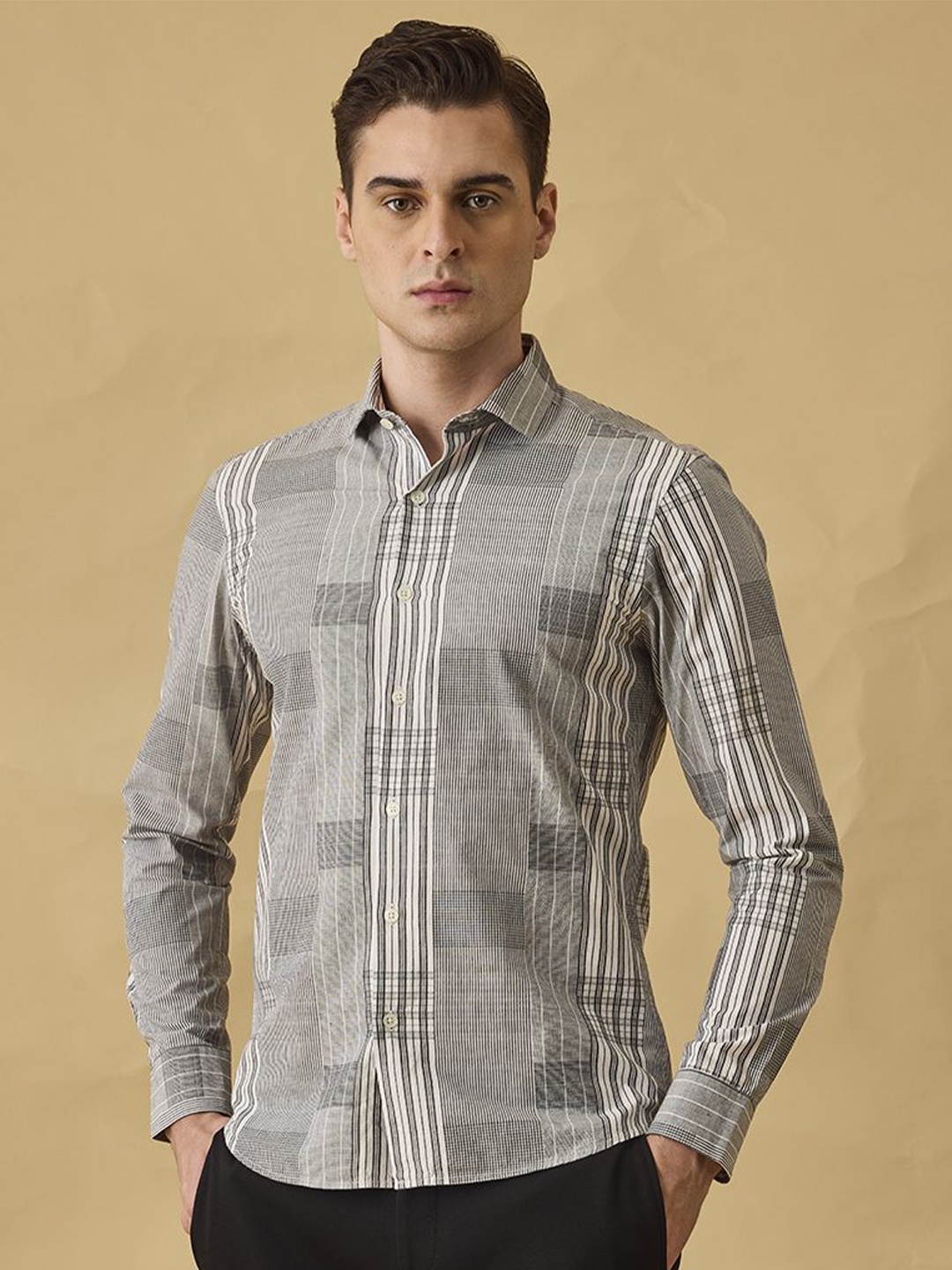 

Snitch Men Classic Slim Fit Opaque Checked Casual Shirt, Black