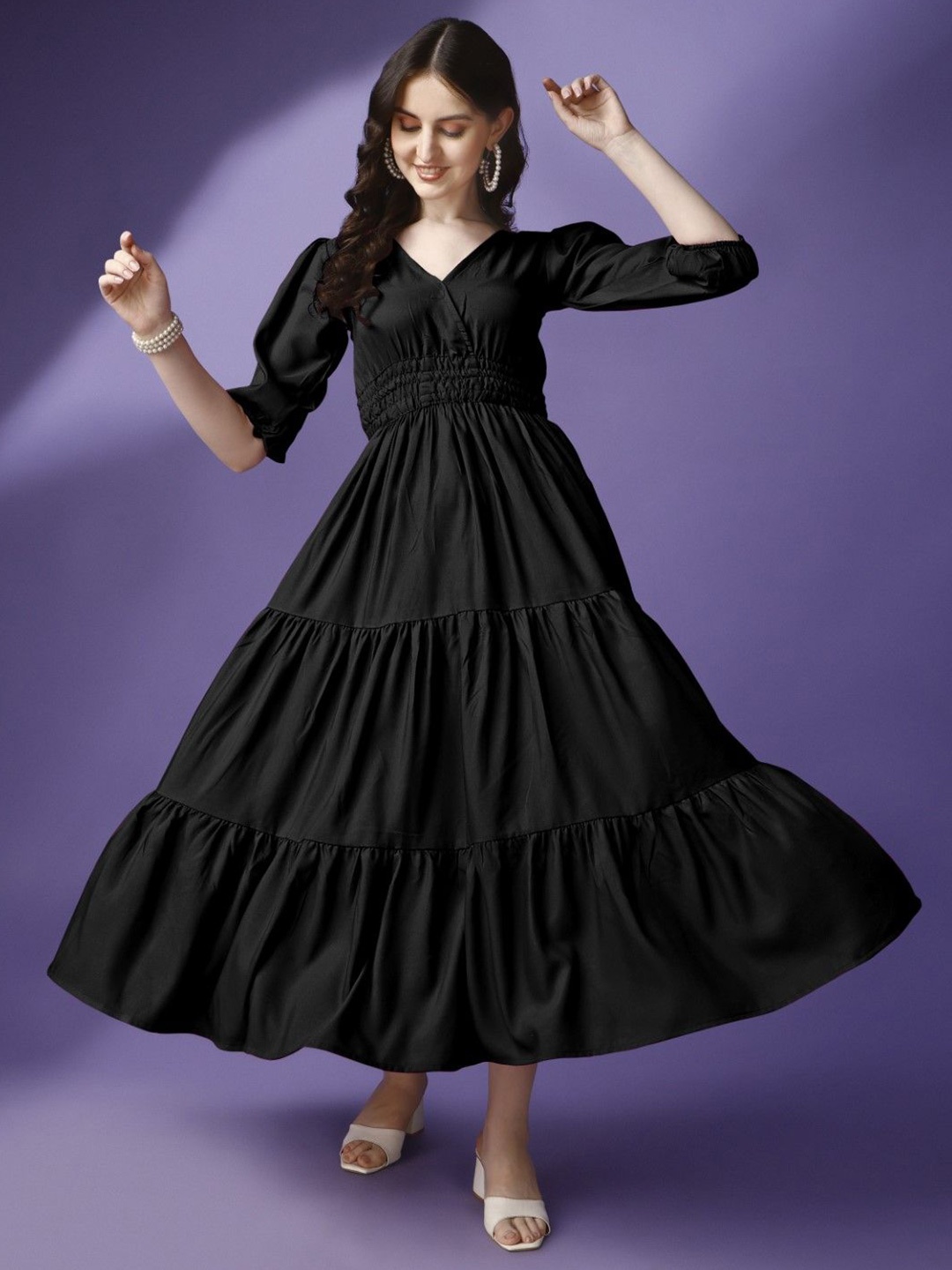 

Raiyani Fashion Applique Crepe Fit & Flare Maxi Dress, Black