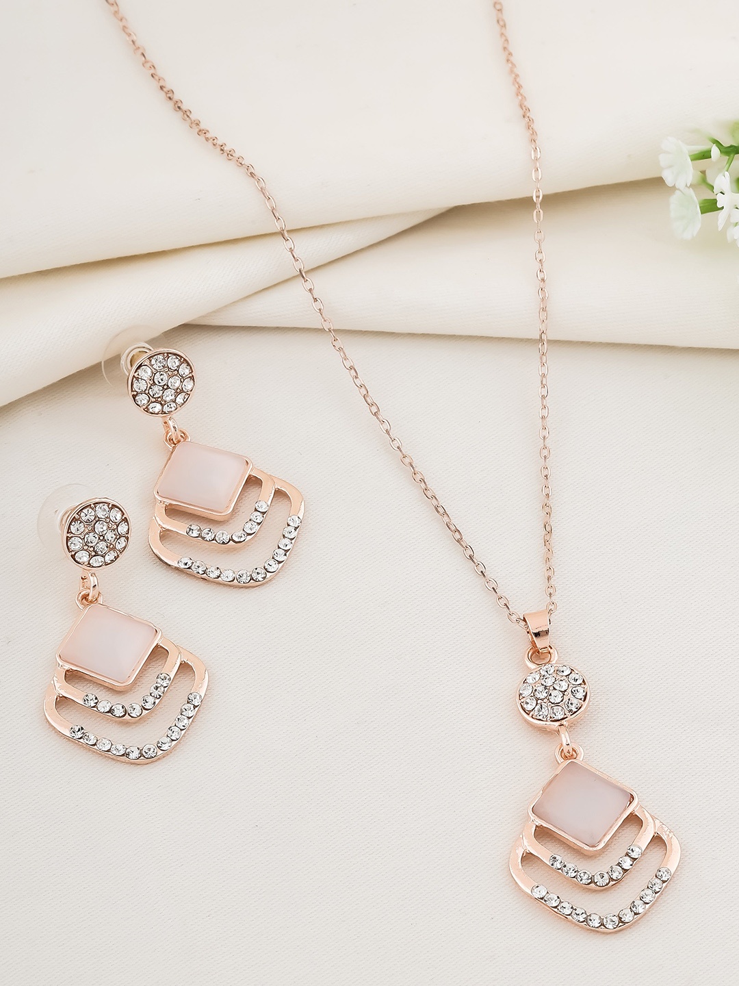 

DressBerry Stone Studded Jewellery Set, Rose gold