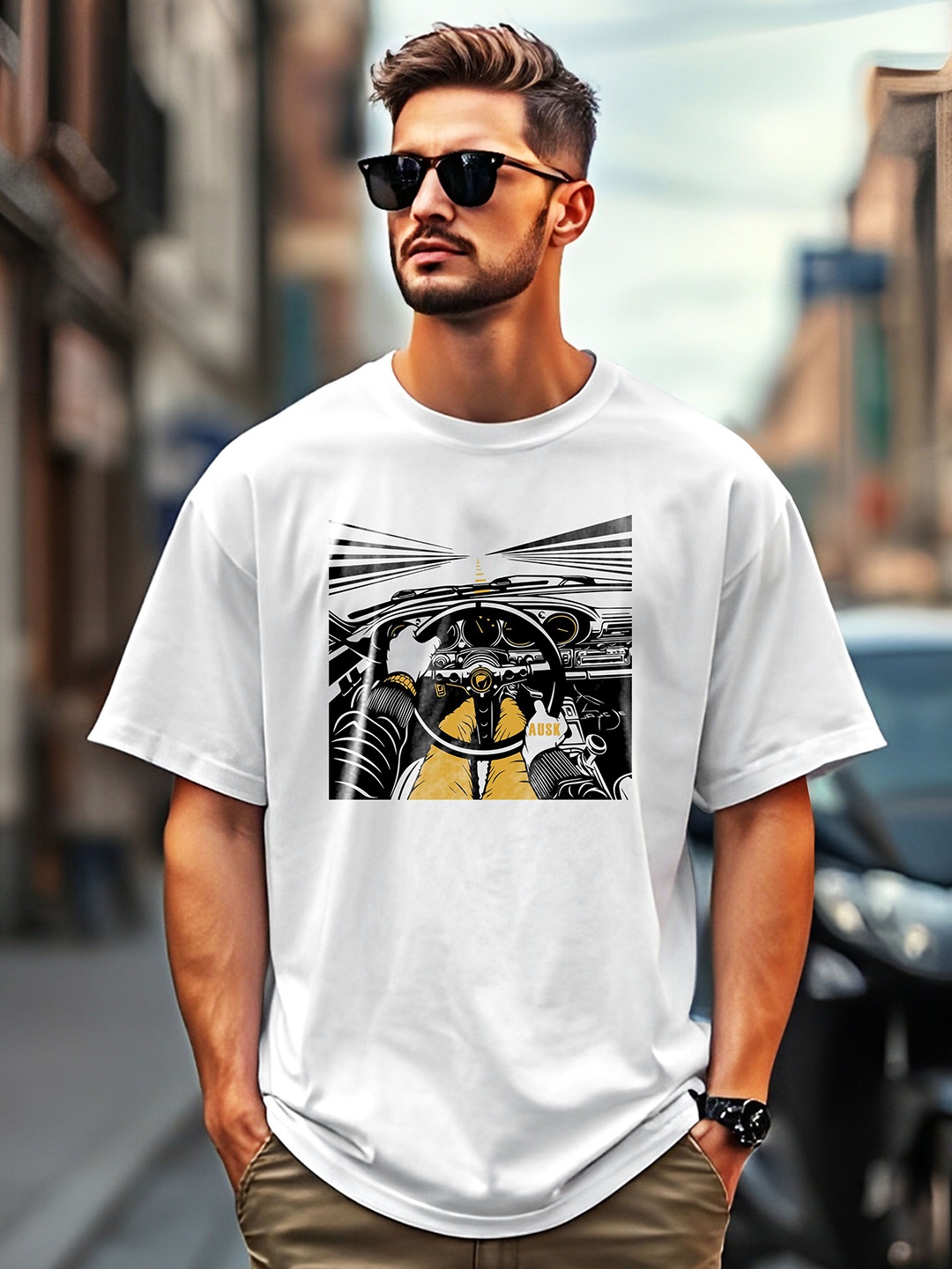 

AUSK Men Printed Applique T-shirt, White