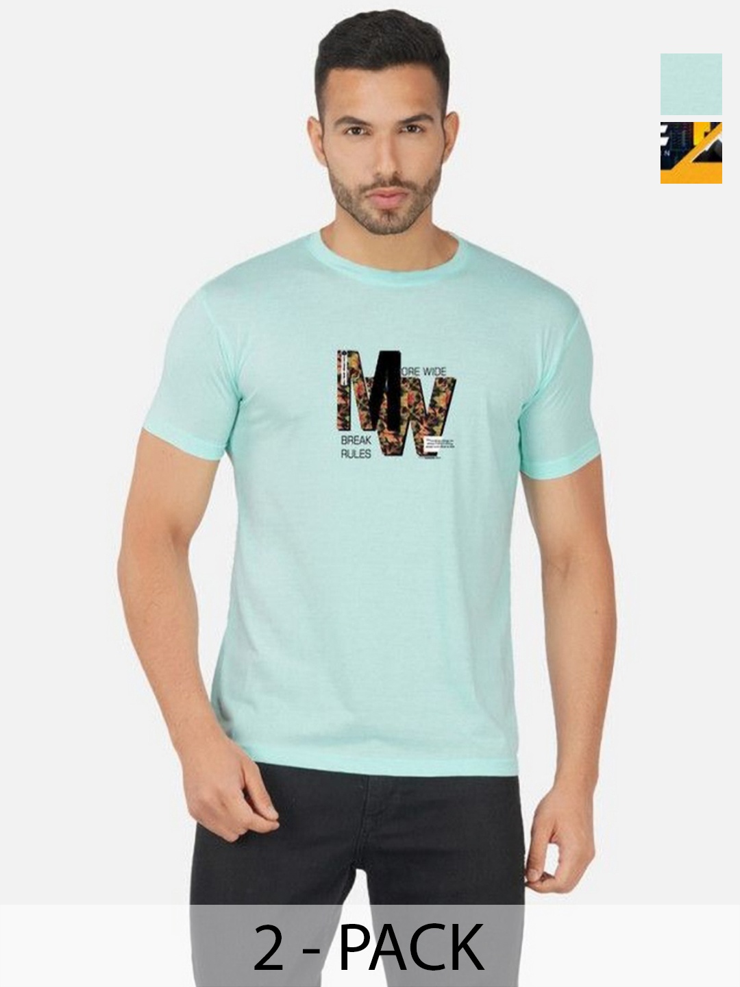 

GLOBAL NOMAD Men 2 Printed Bio Finish Applique T-shirt, Mustard
