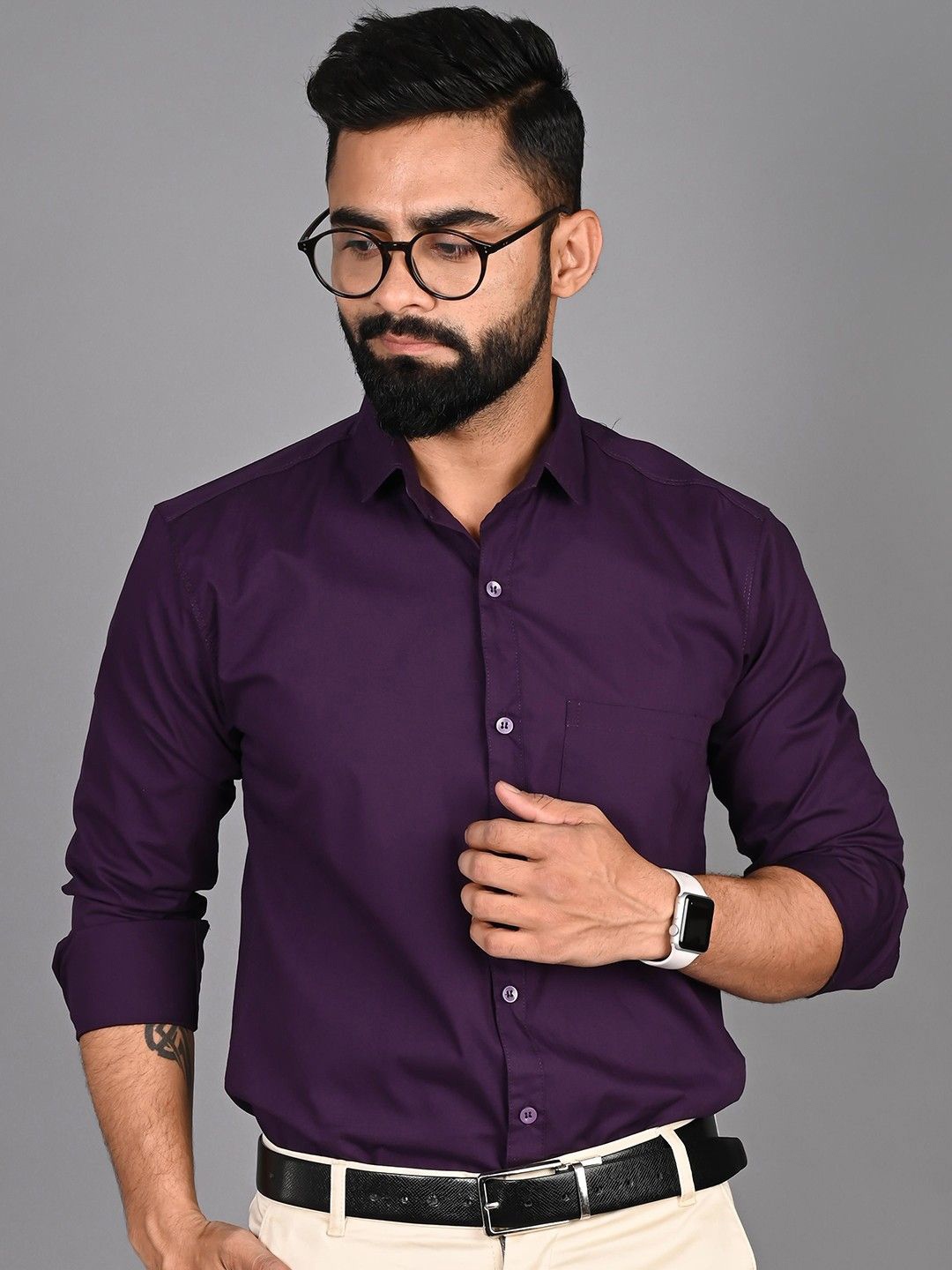 

PulseIQ Men Modern Opaque Formal Shirt, Purple