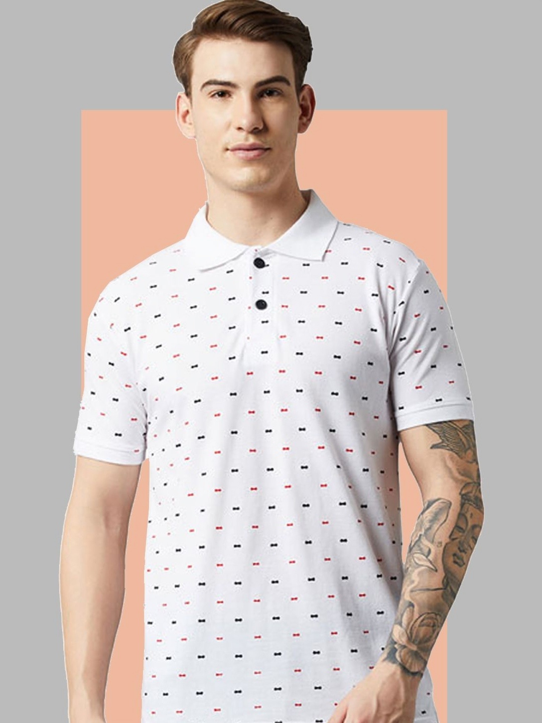 

Promount Men Printed Polo Collar Pockets T-shirt, Off white