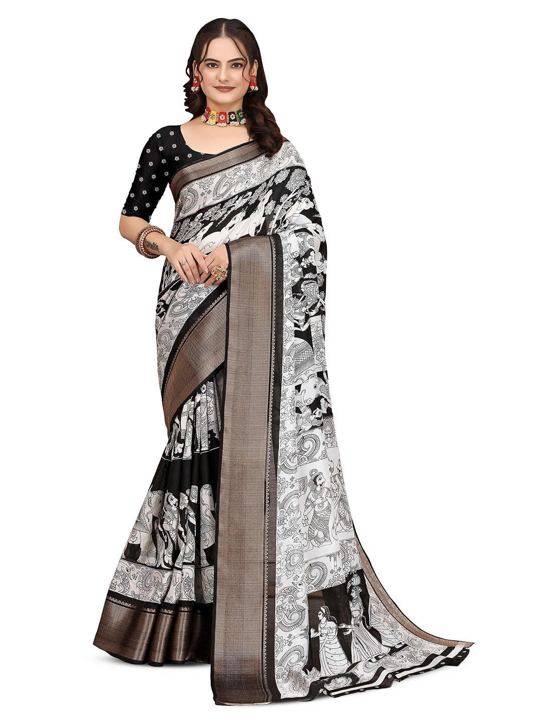 

SUPERLAXMI Ethnic Motifs Zari Silk Blend Saree, White