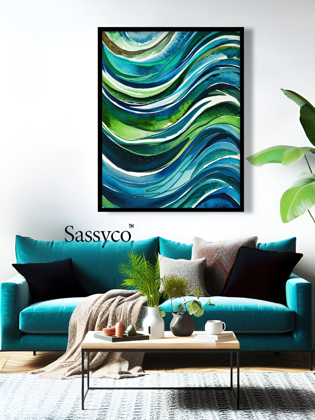 

Sassyco Green & Teal Canvas Abstract Wall Paintings