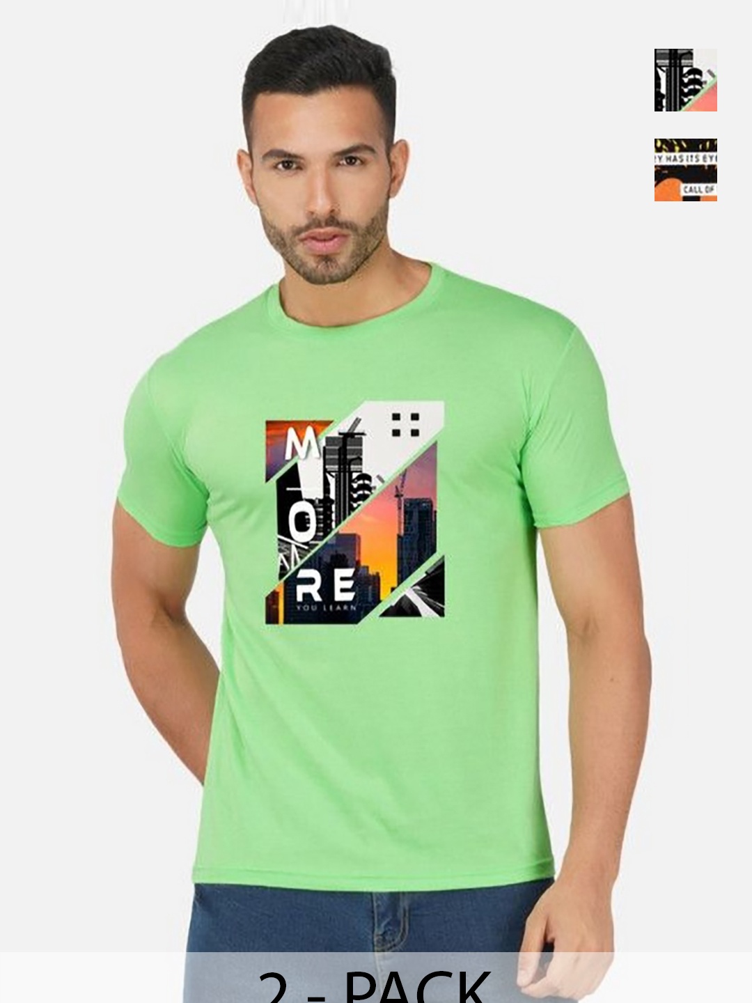 

GLOBAL NOMAD Men 2 Printed Bio Finish Applique T-shirt, Green