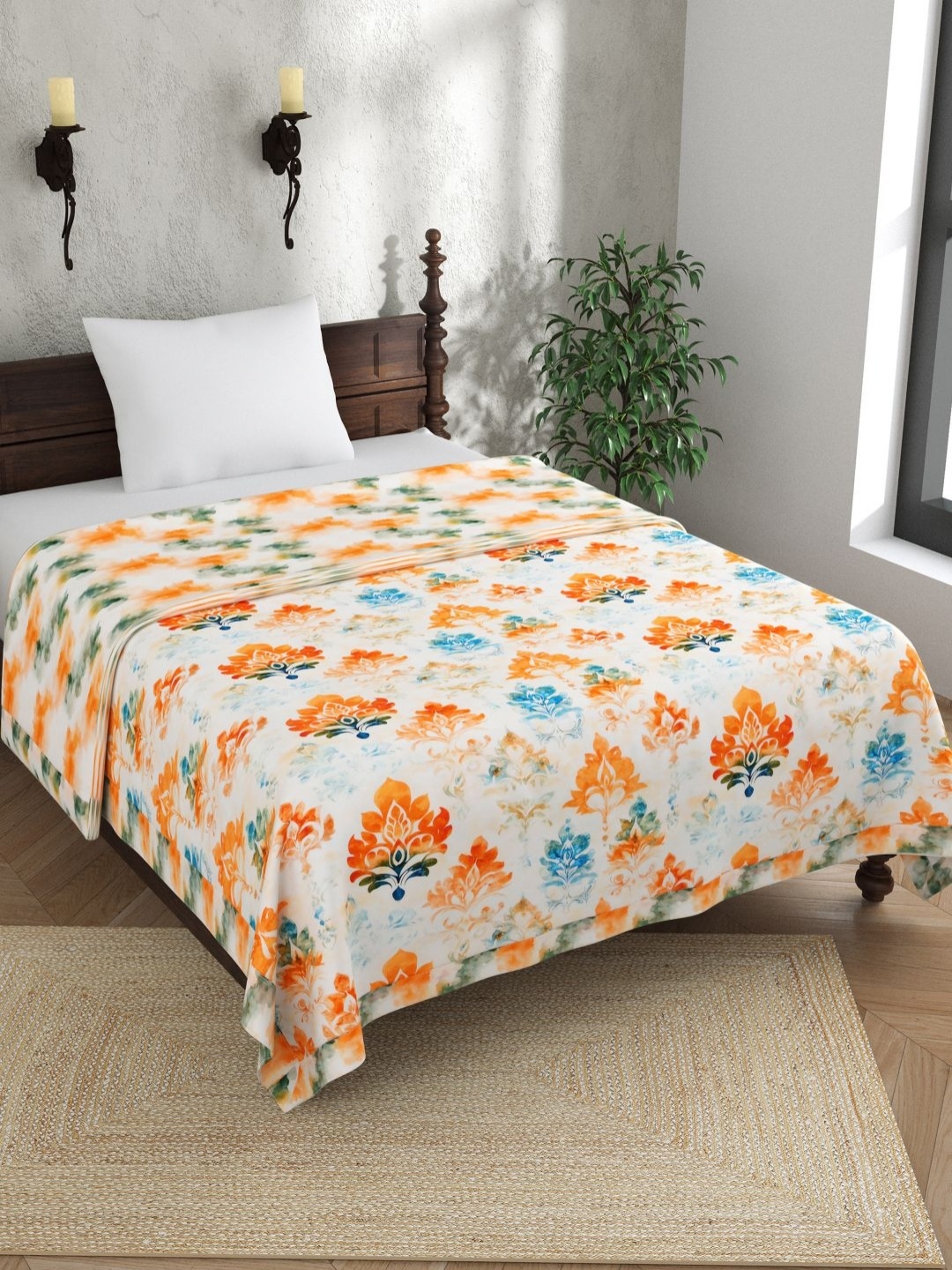 

EverHOME Multicoloured Ethnic Motifs AC Room 150 GSM Single Bed Dohar, Orange