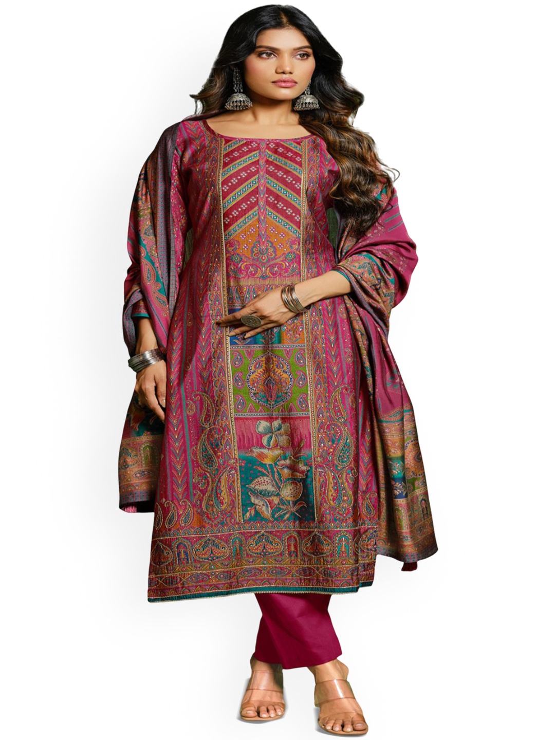 

DRAVINAM Trends Embroidered Pure Cotton Unstitched Dress Material, Maroon