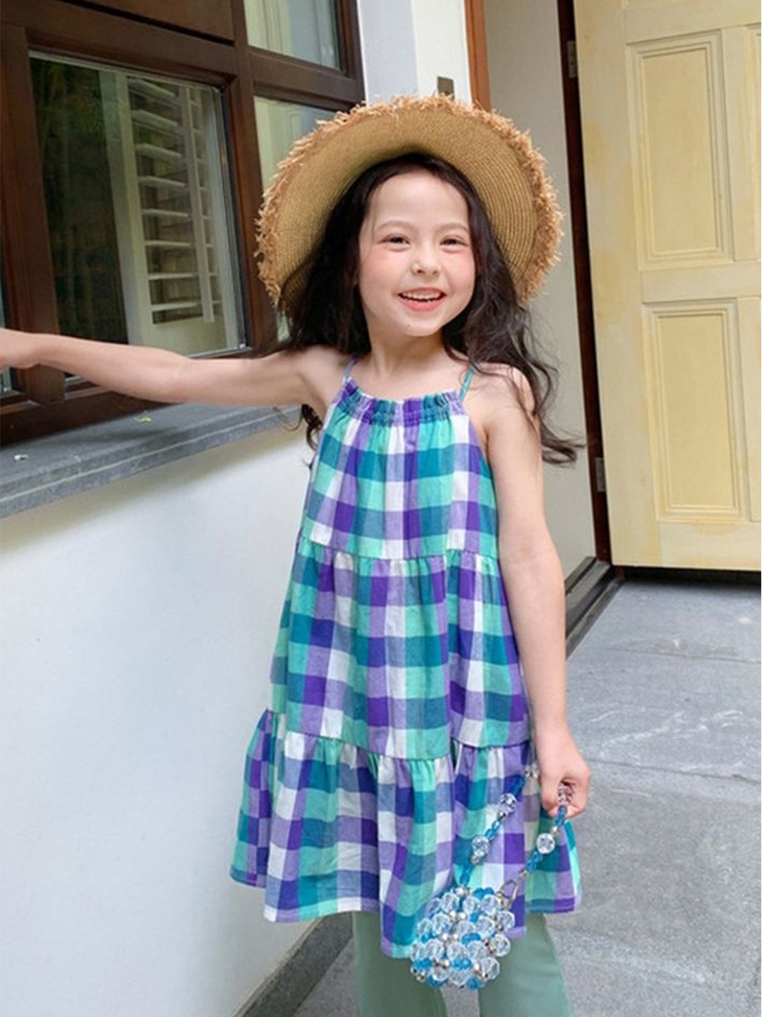

LULU & SKY Checked A-Line Dress, Blue