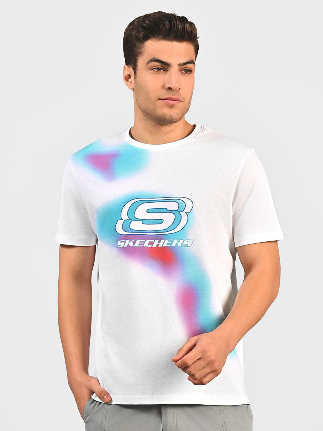 

Skechers Men Smoke Print T-Shirts, White