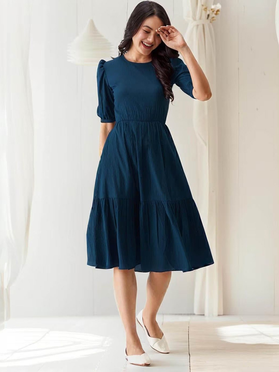 

Raiyani Fashion Applique Crepe Fit & Flare Dress, Blue