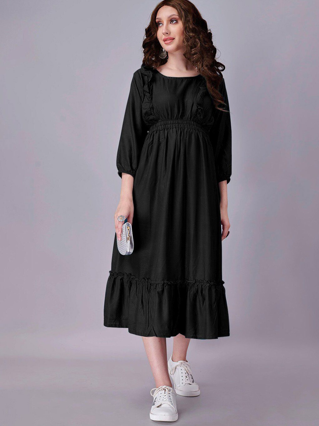 

Jash Creation Applique Crepe Fit & Flare Maxi Dress, Black
