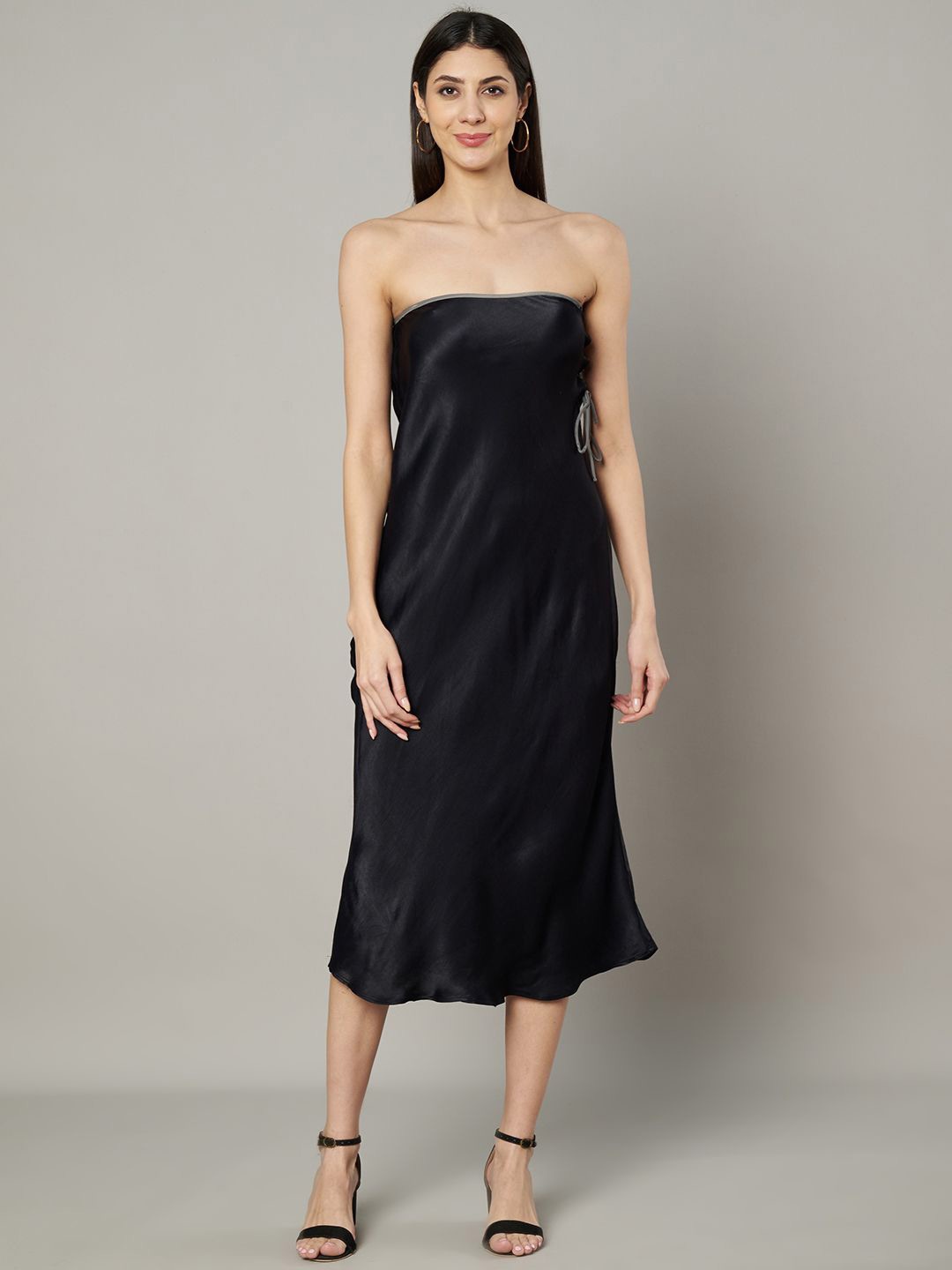 

Amagyaa Satin A-Line Midi Dress, Black