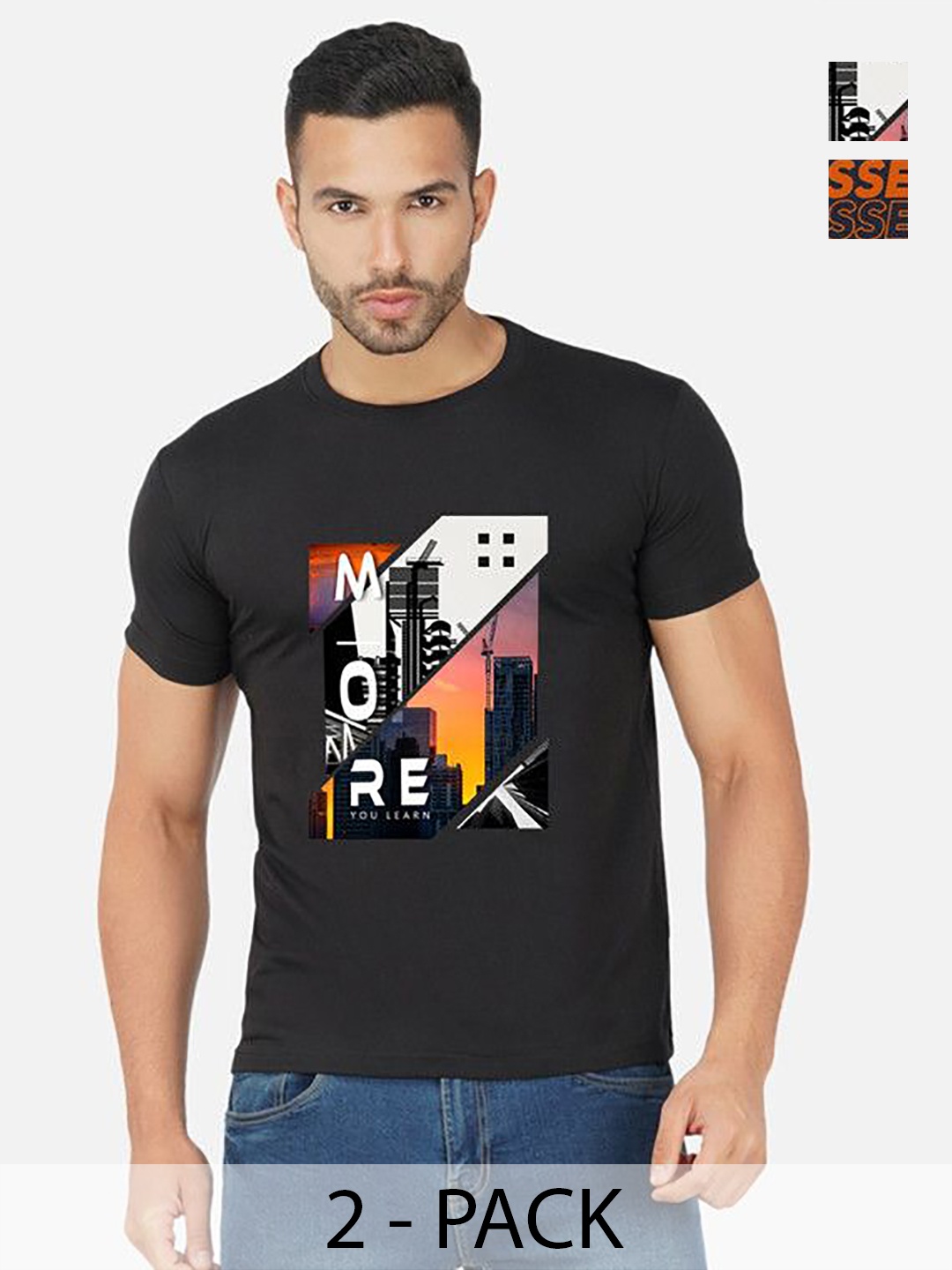 

GLOBAL NOMAD Men 2 Printed Bio Finish Pockets T-shirt, Black