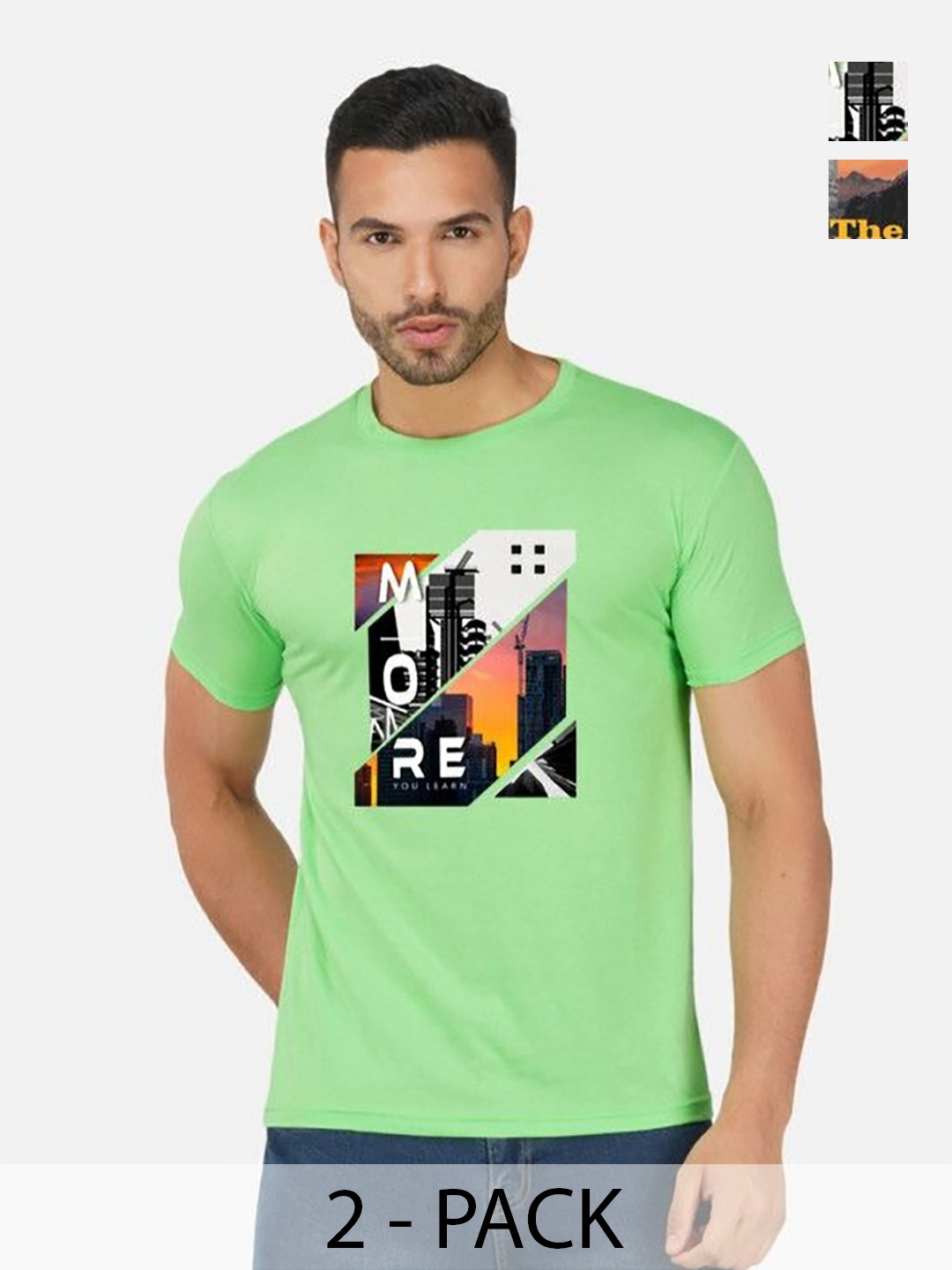

GLOBAL NOMAD Men 2 Printed Bio Finish Applique T-shirt, Green