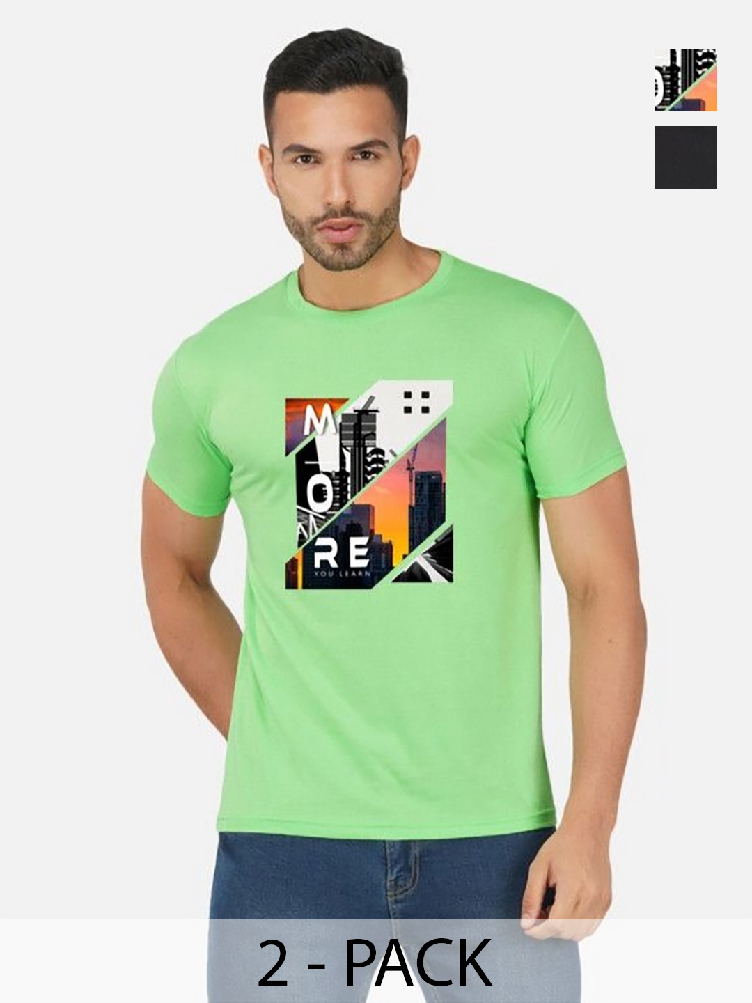 

GLOBAL NOMAD Men 2 Printed Bio Finish Applique T-shirt, Green