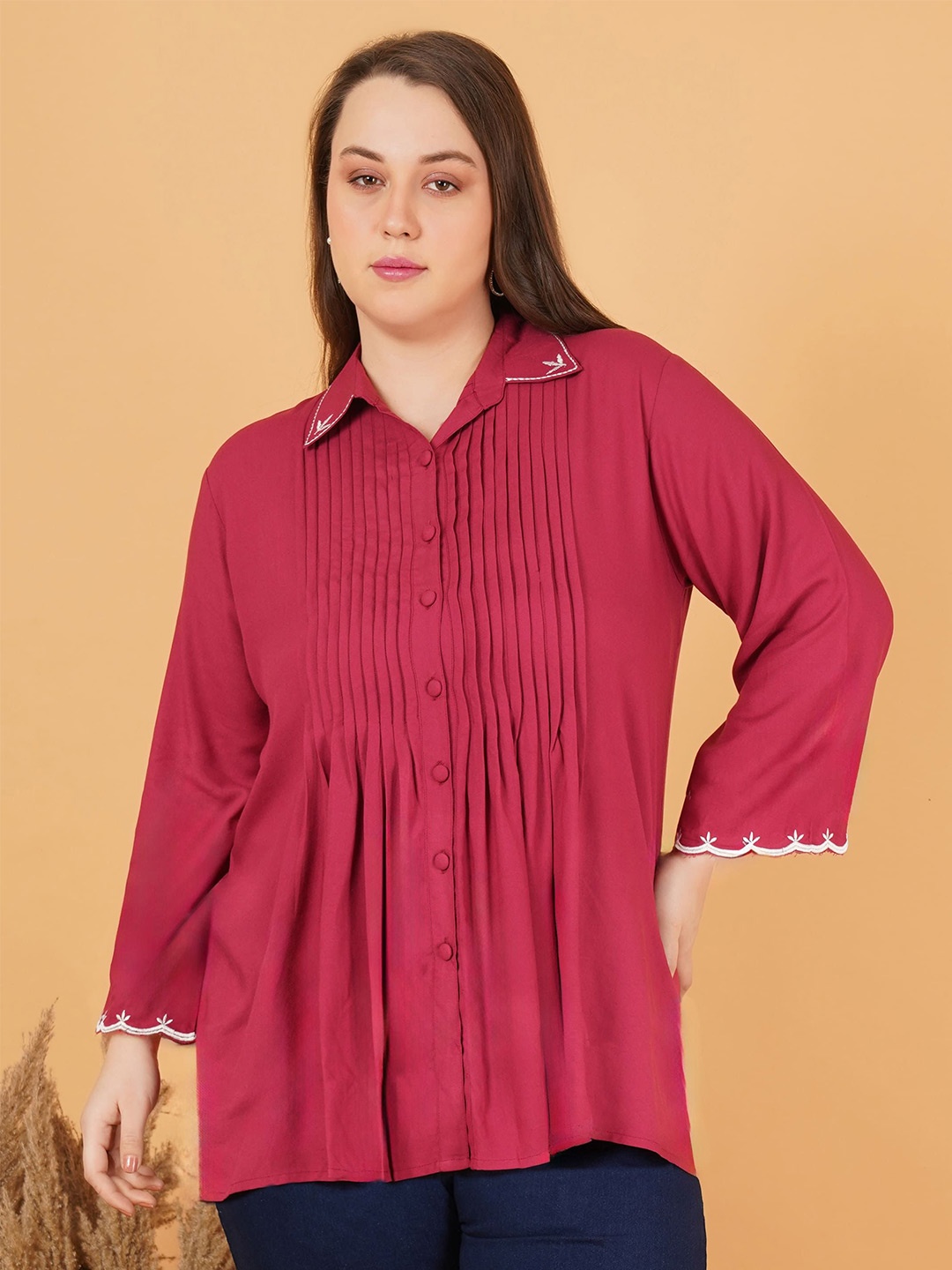 

Indietoga Shirt Style Longline Top, Red