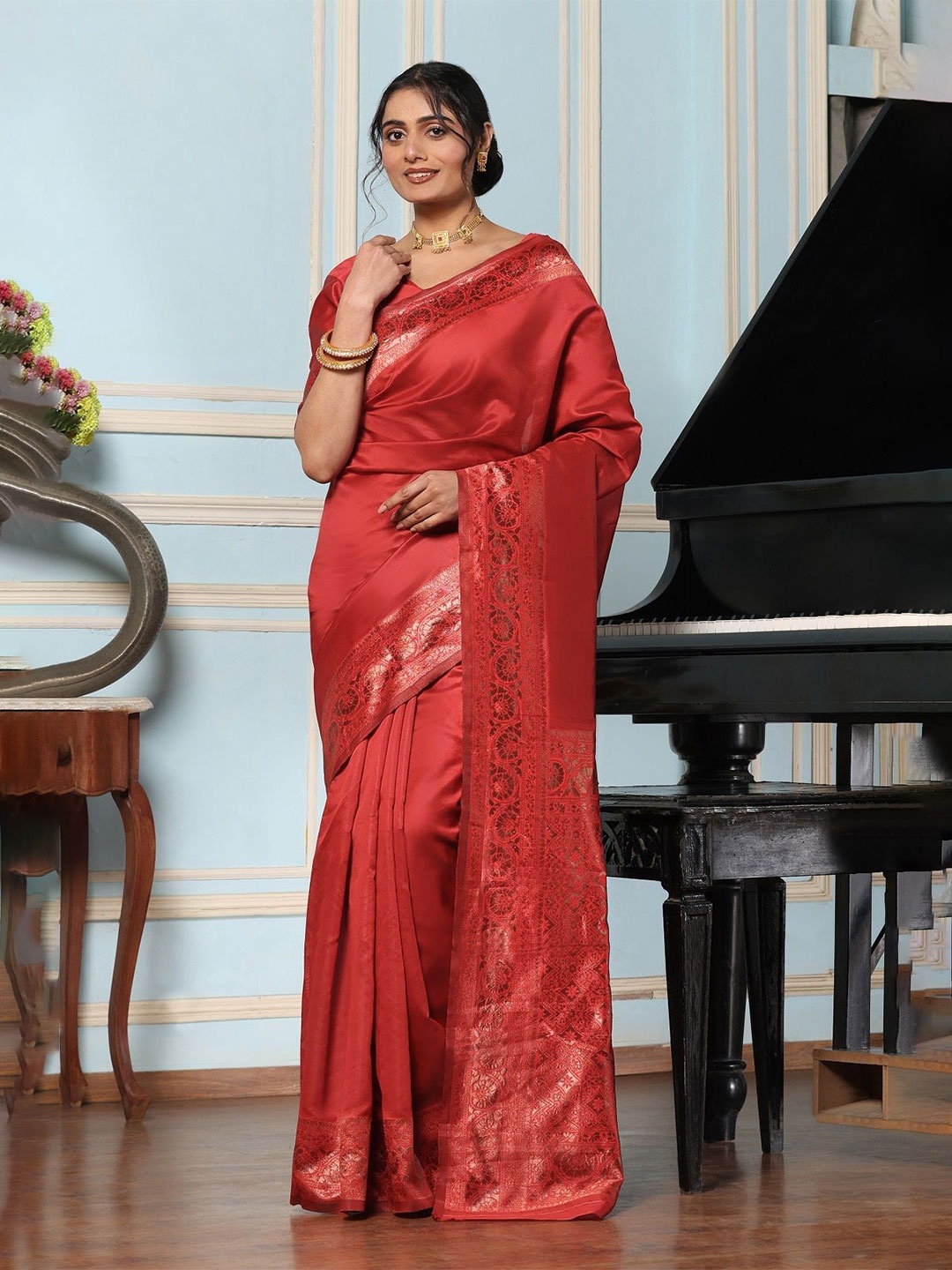 

Iris Zari Silk Blend Kanjeevaram Saree, Red