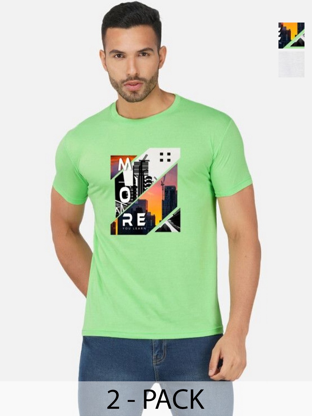

GLOBAL NOMAD Men 2 Printed Bio Finish Applique T-shirt, Green