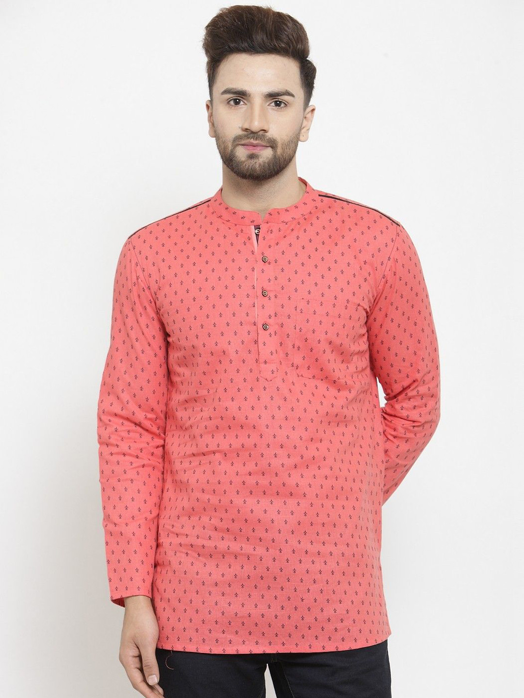 

Arch element Men Geometric Patchwork Kurta, Pink