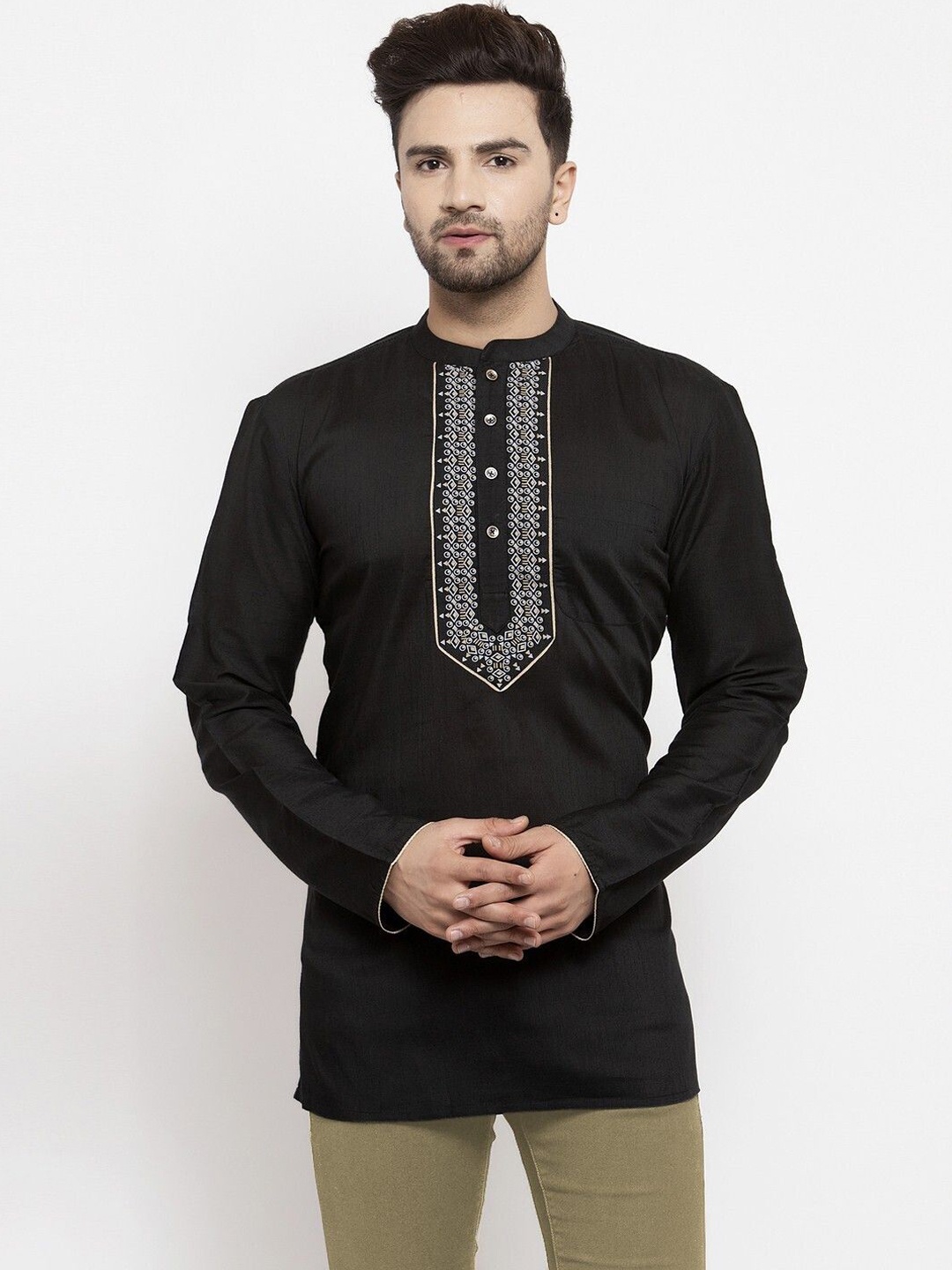 

Arch element Men Yoke Design Patchwork Kurta, Black
