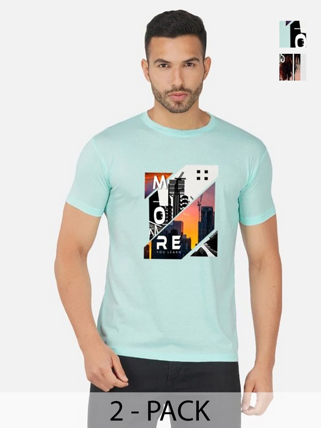 

GLOBAL NOMAD Men 2 Printed Bio Finish Applique T-shirt, Turquoise blue