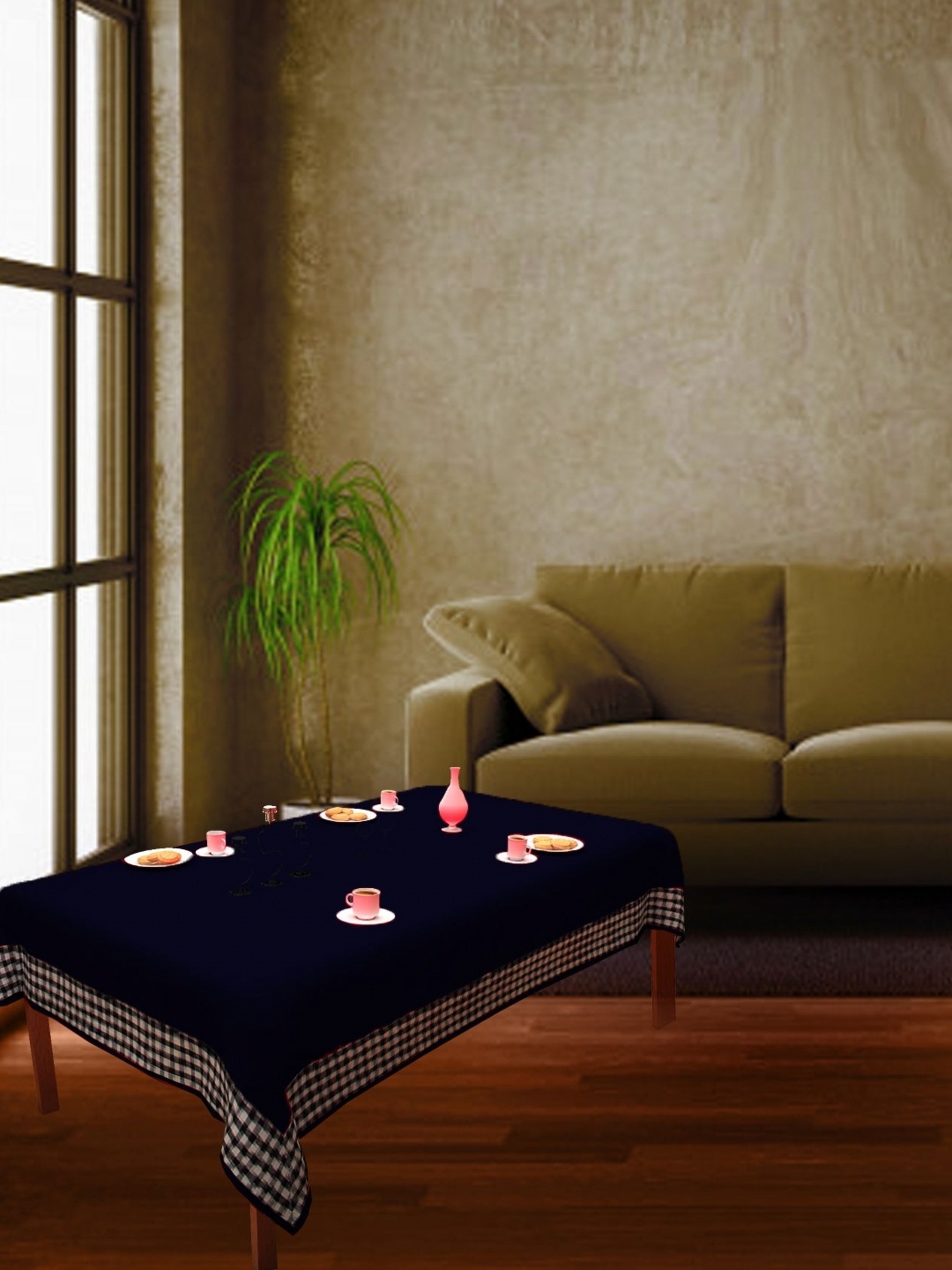 

Home Heart Navy Blue Cotton 2-Seater Table Cover with Patchwork details